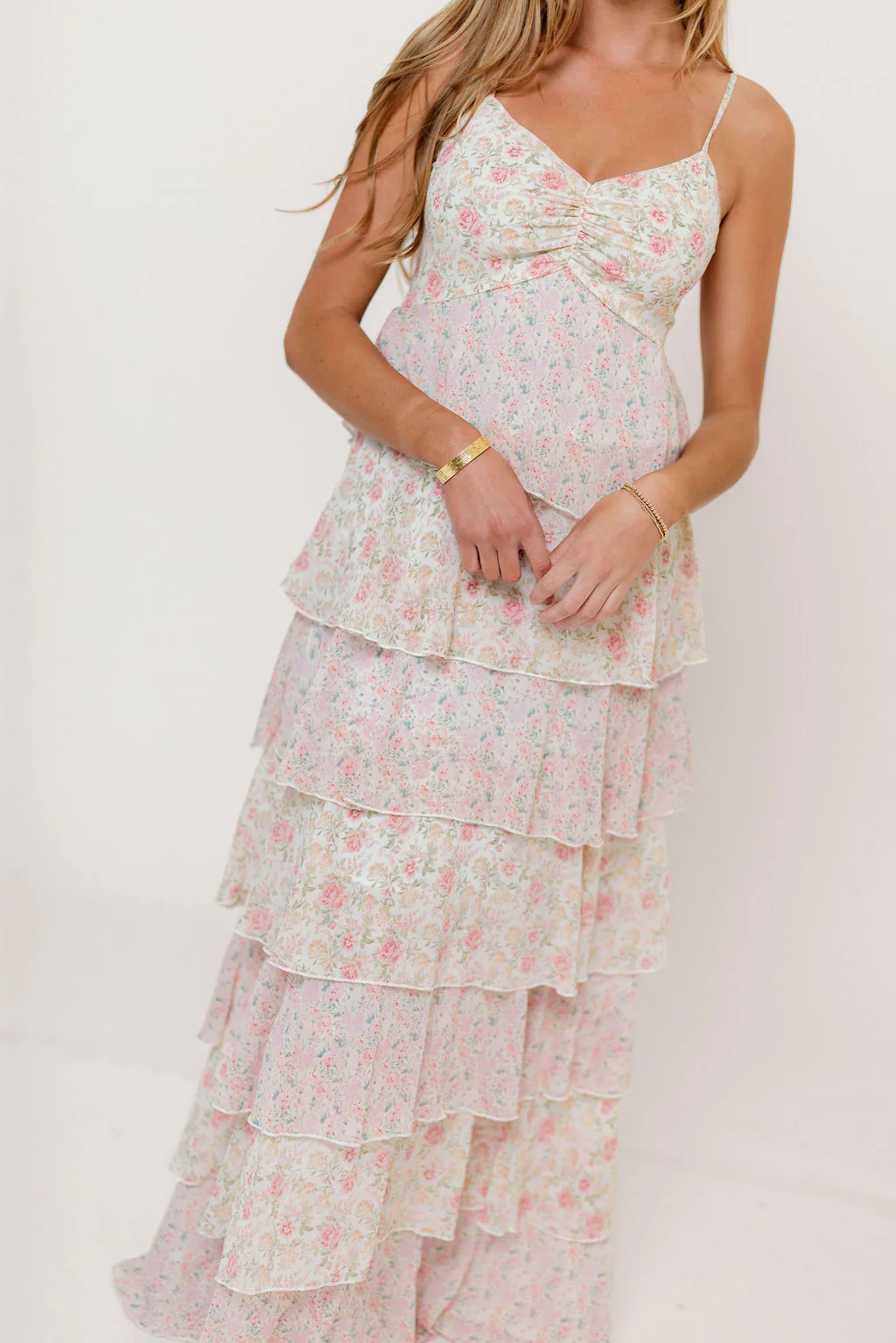 Reina Floral Tiered Maxi Dress in Pink Multi - Image 2