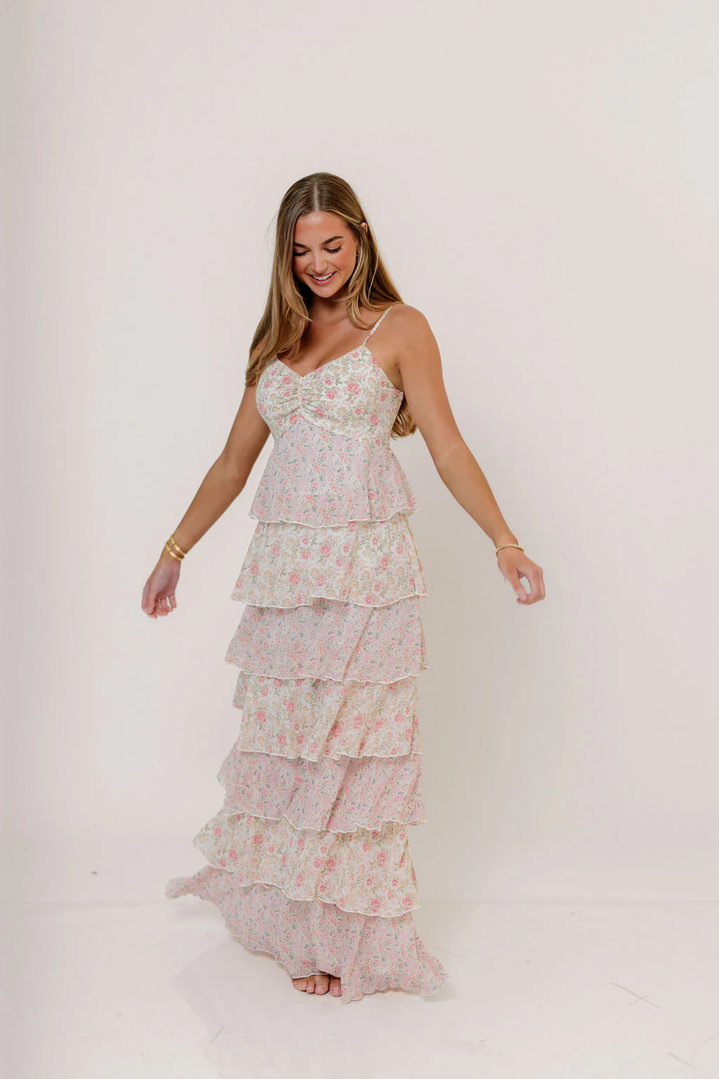 Reina Floral Tiered Maxi Dress in Pink Multi - Image 4