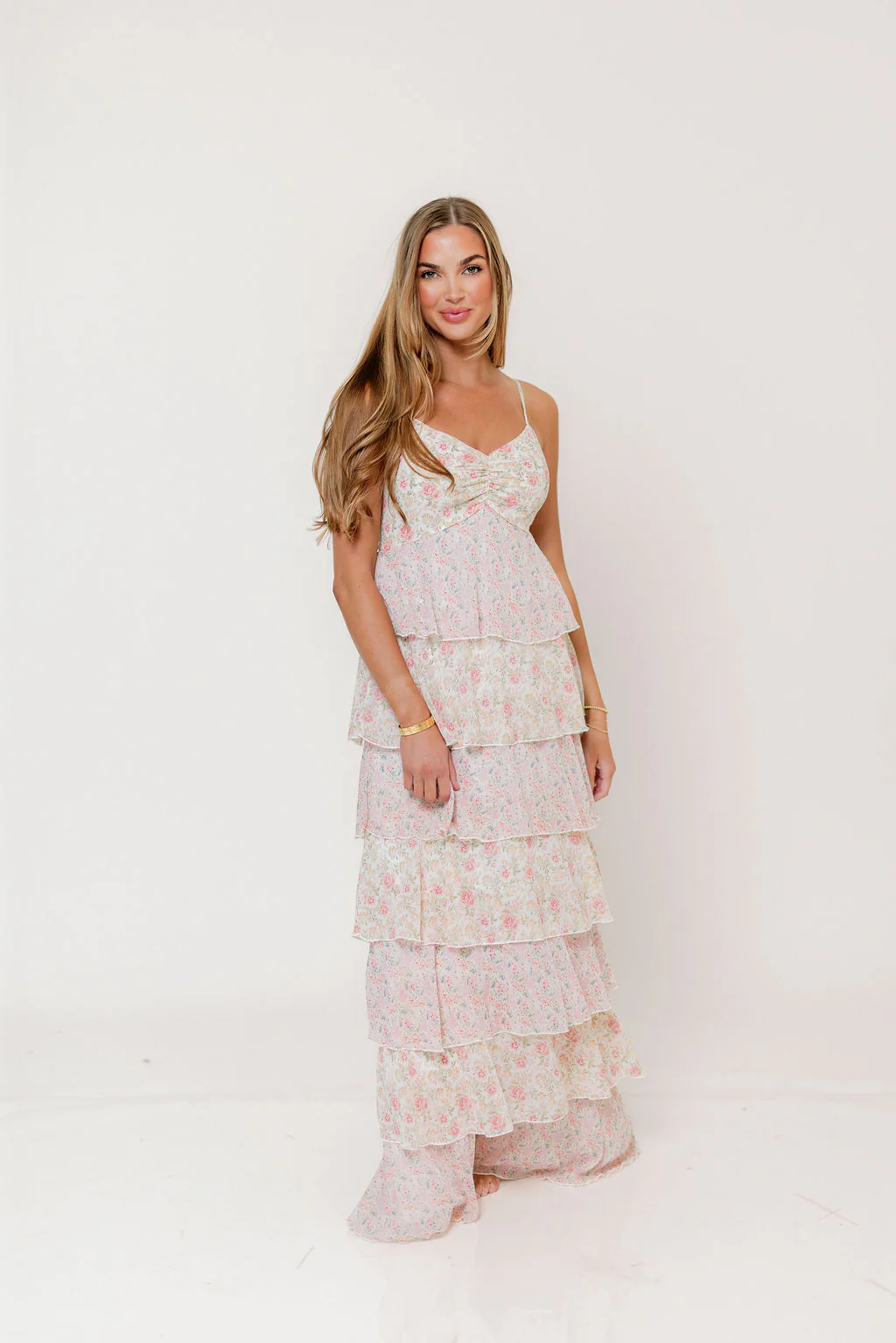 Reina Floral Tiered Maxi Dress in Pink Multi - Image 6