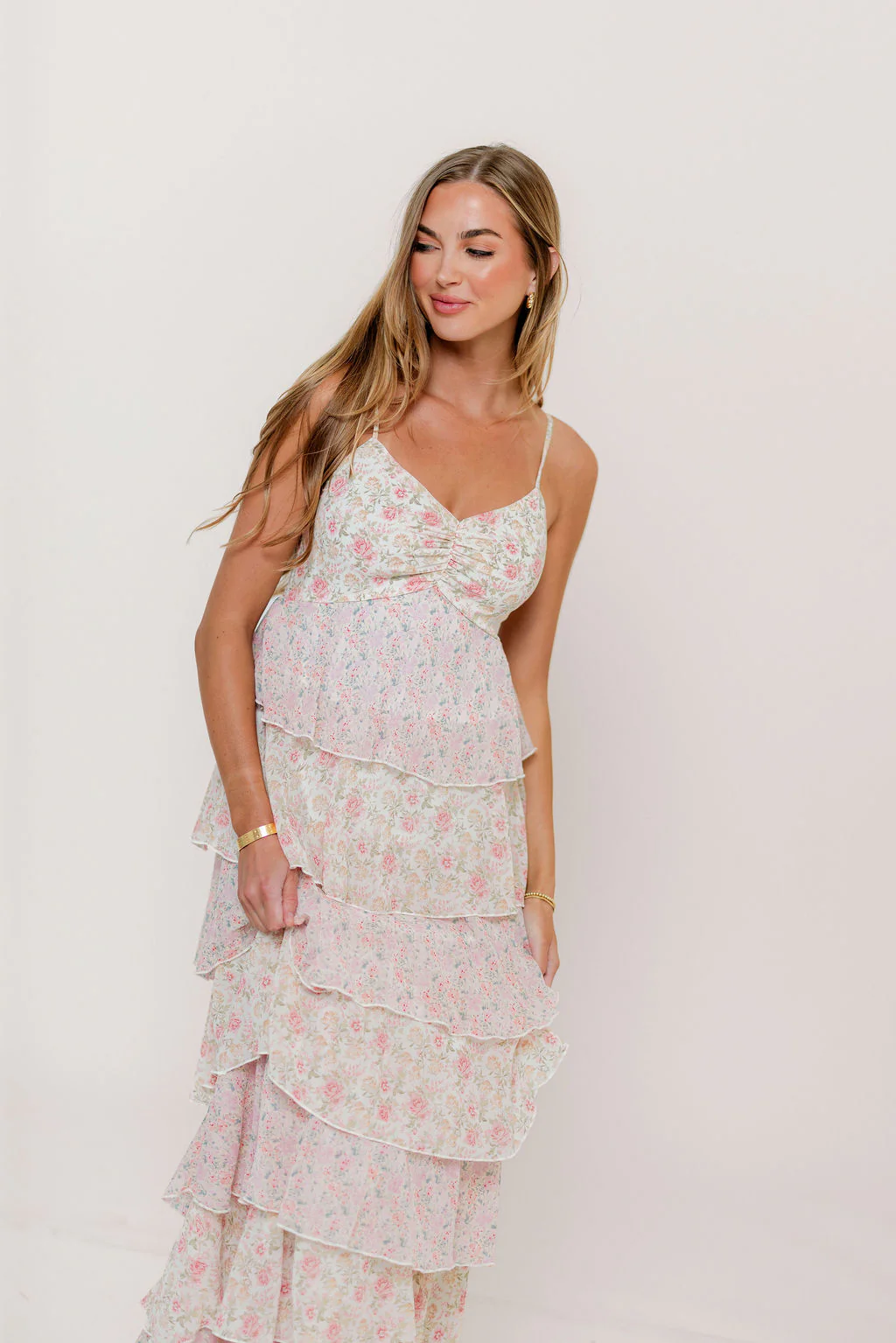 Reina Floral Tiered Maxi Dress in Pink Multi - Image 8