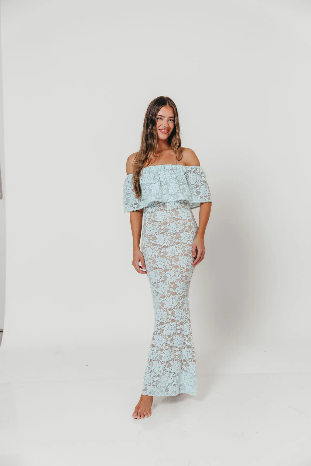 Reverie Lace Maxi Dress in Pale Blue