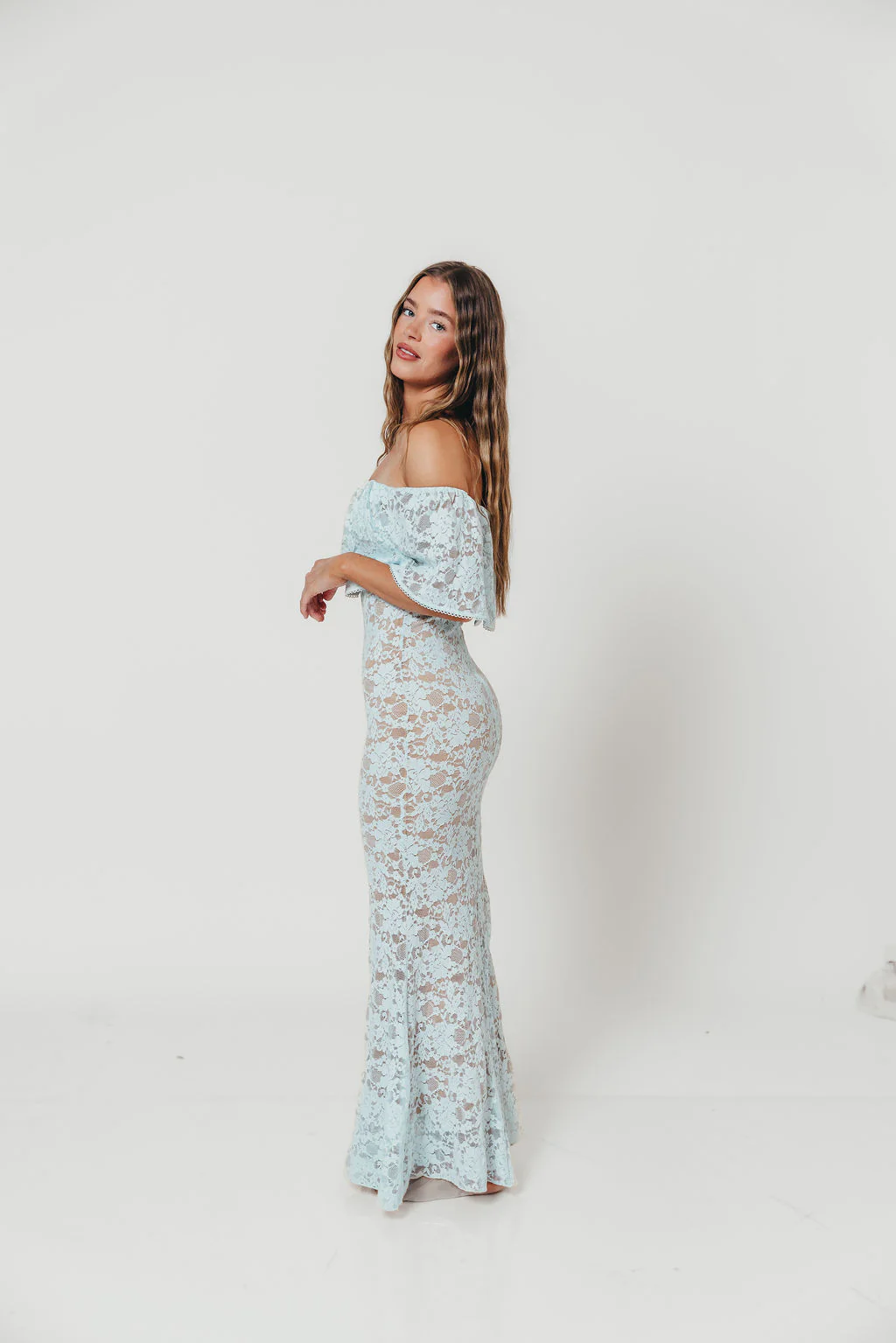 Reverie Lace Maxi Dress in Pale Blue - Image 16
