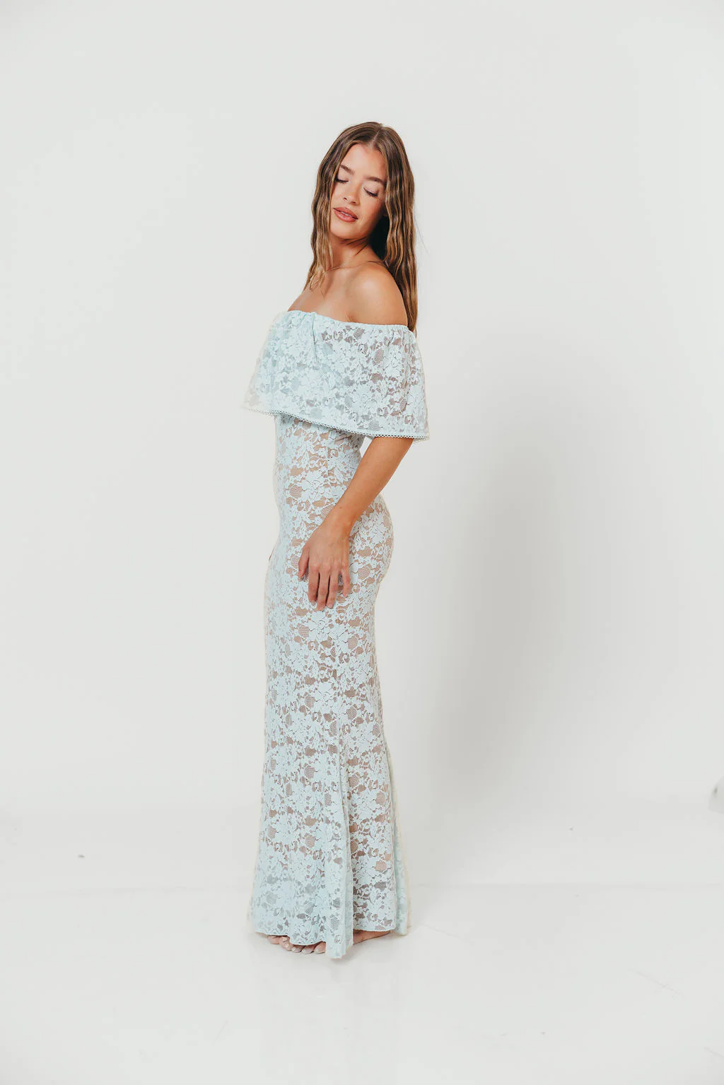 Reverie Lace Maxi Dress in Pale Blue - Image 17