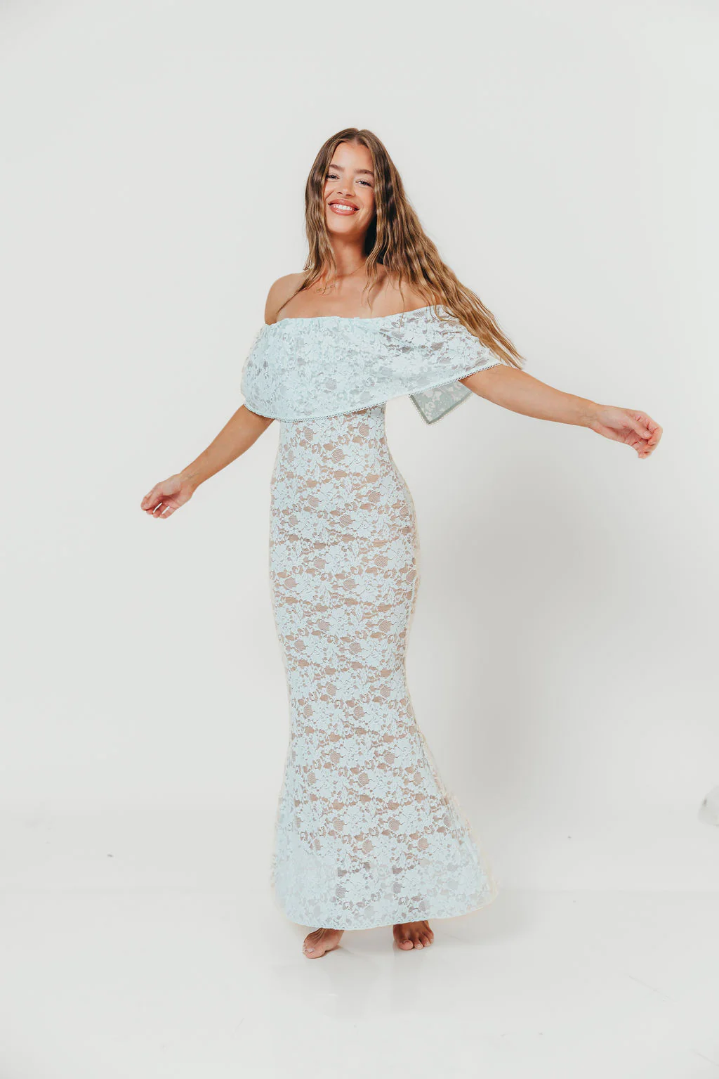 Reverie Lace Maxi Dress in Pale Blue - Image 18