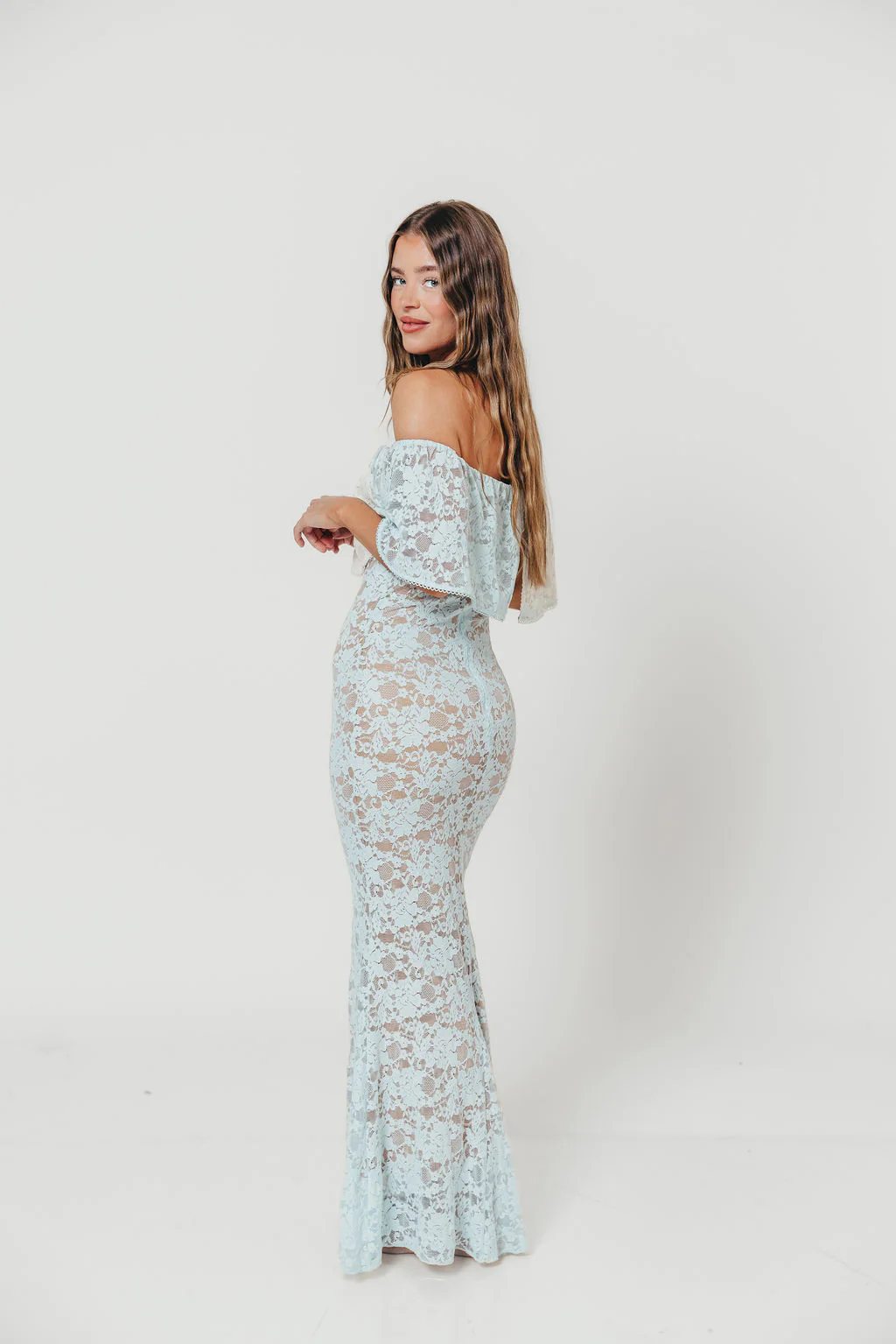 Reverie Lace Maxi Dress in Pale Blue - Image 3