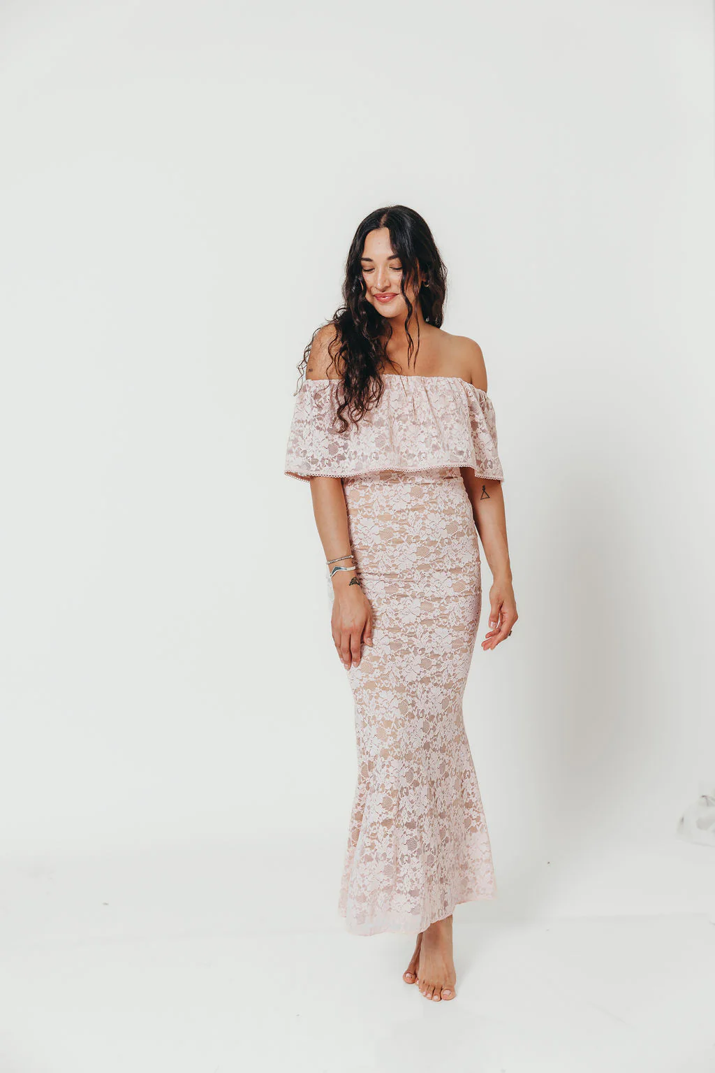 Reverie Lace Maxi Dress in Pale Pink