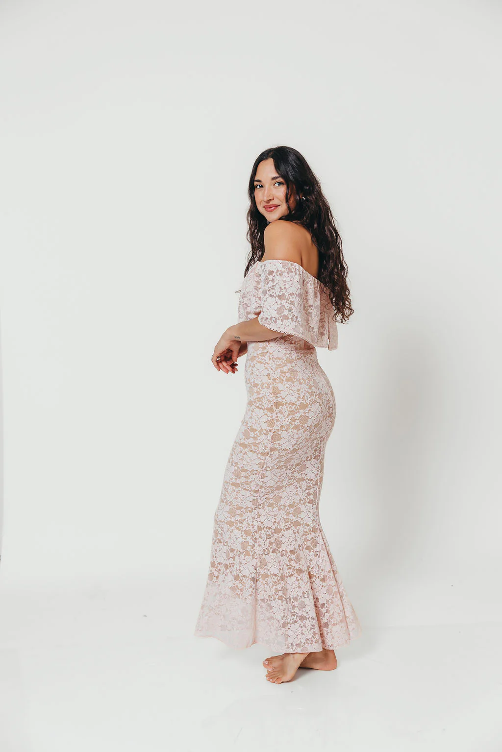 Reverie Lace Maxi Dress in Pale Pink - Image 2