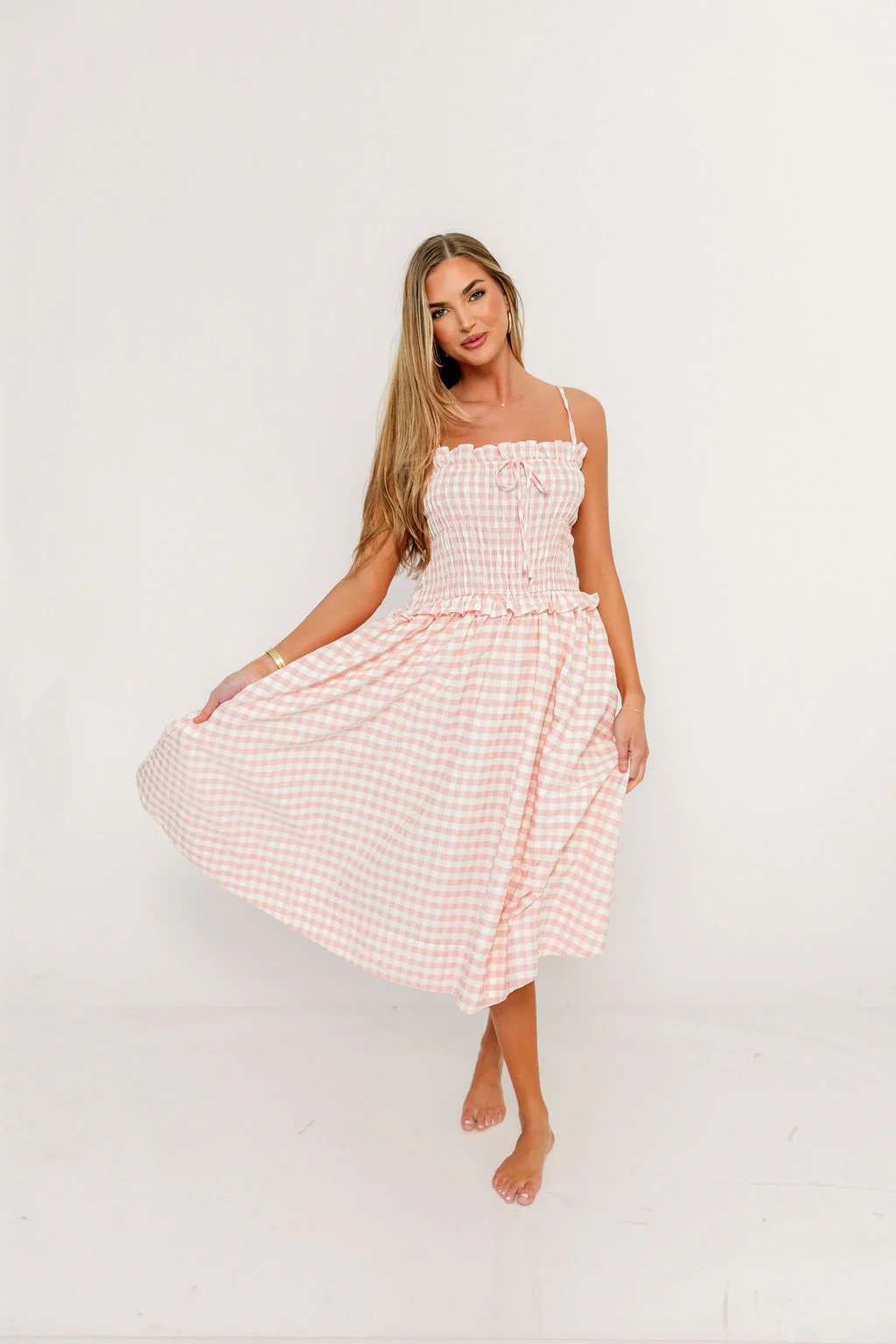 Solia Midi Dress in Blush Check