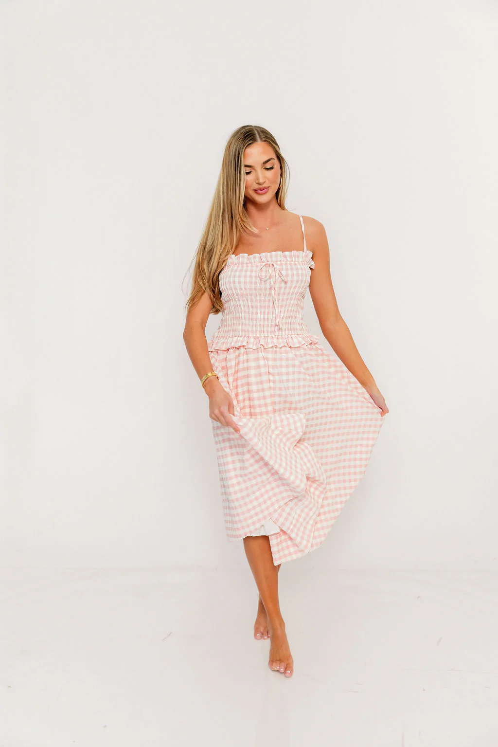Solia Midi Dress in Blush Check - Image 3