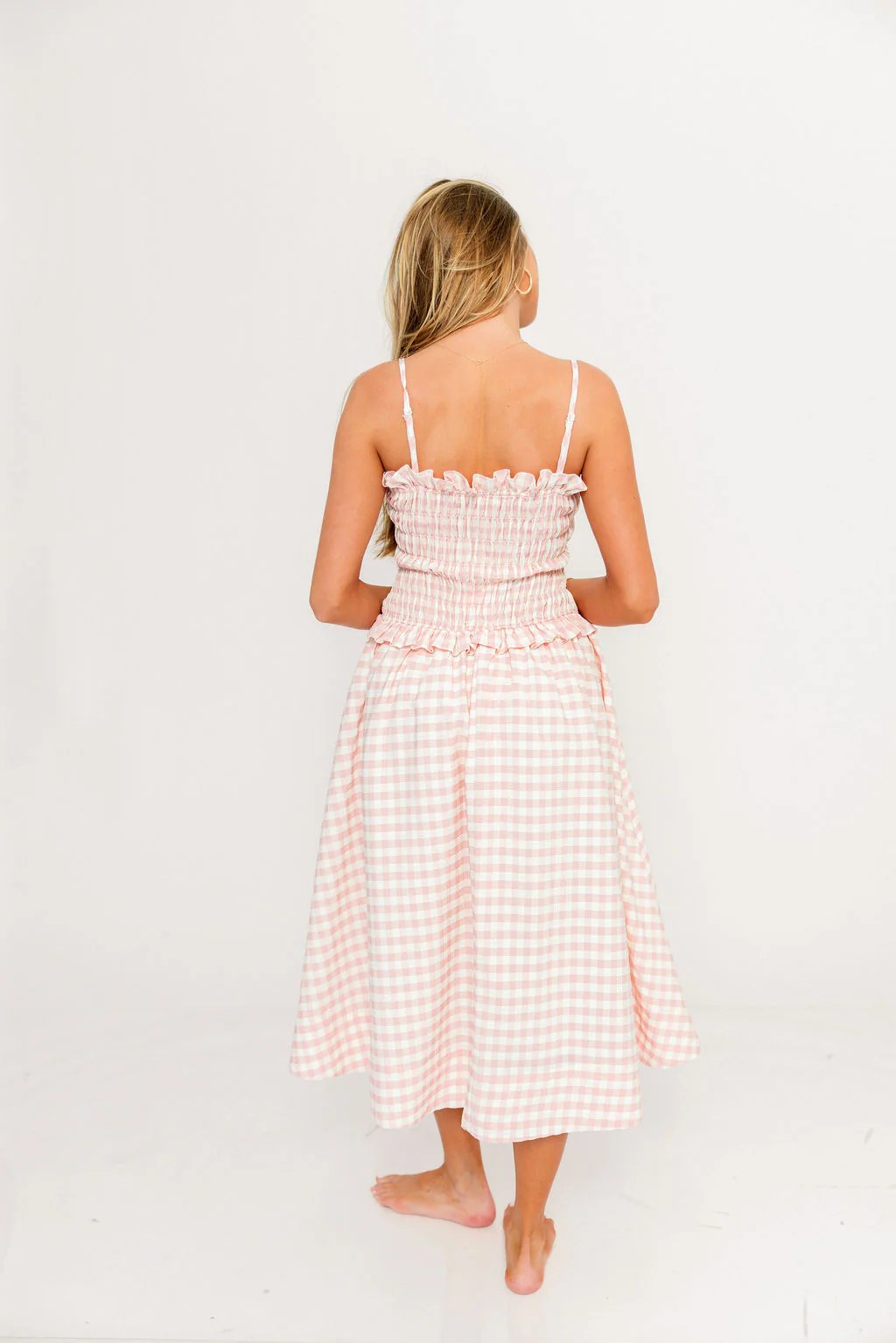 Solia Midi Dress in Blush Check - Image 4