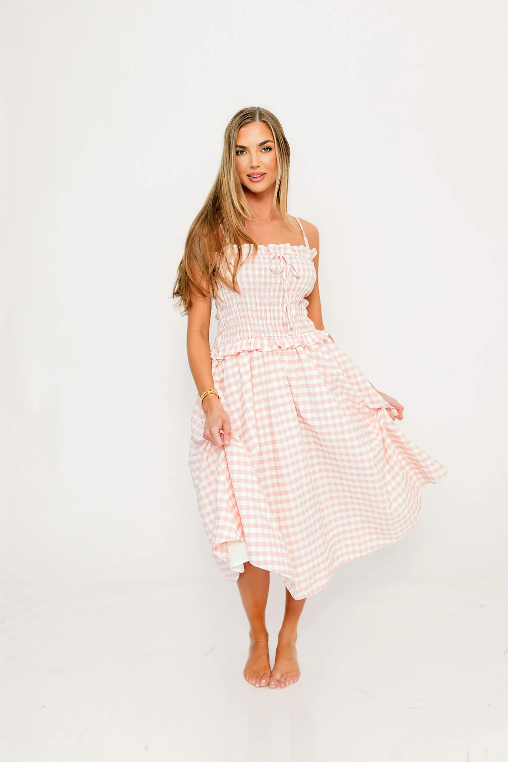 Solia Midi Dress in Blush Check - Image 5
