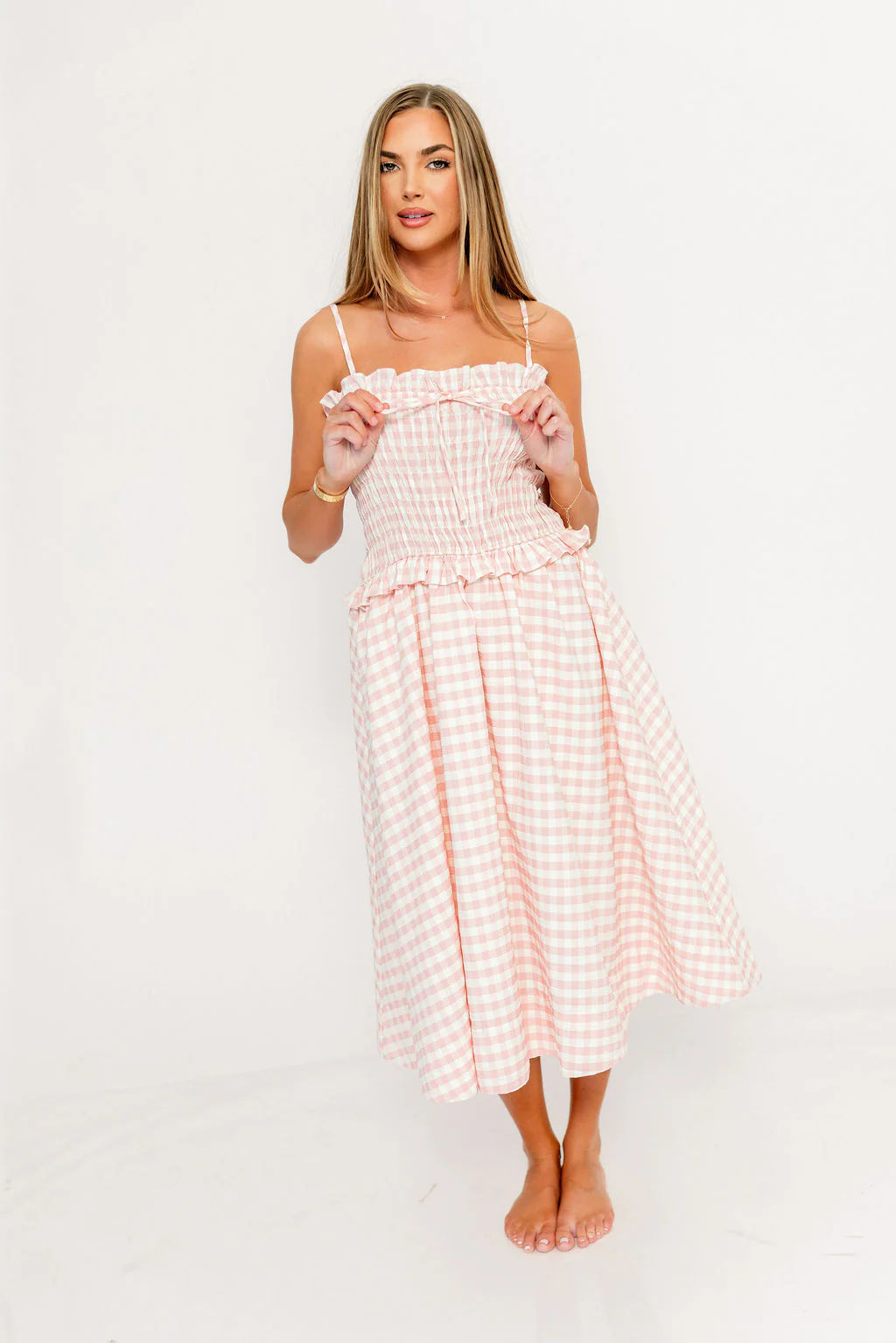 Solia Midi Dress in Blush Check - Image 6