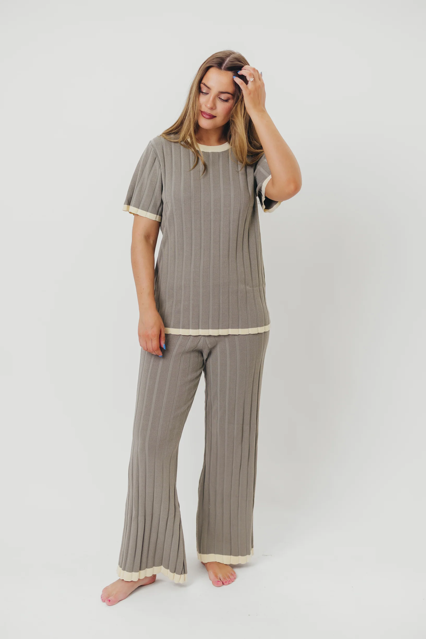 Adele Ribbed Knit Top and Pants Set in Dusty Olive *Final-Sale* - Image 4
