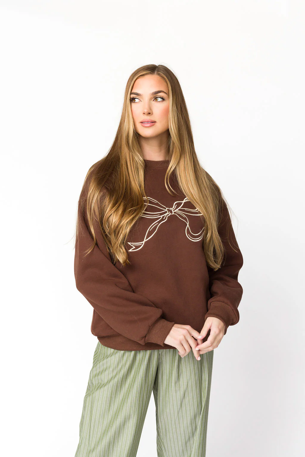 Claire Embroidered Bow Sweatshirt in Chocolate *Final-Sale* - Image 3