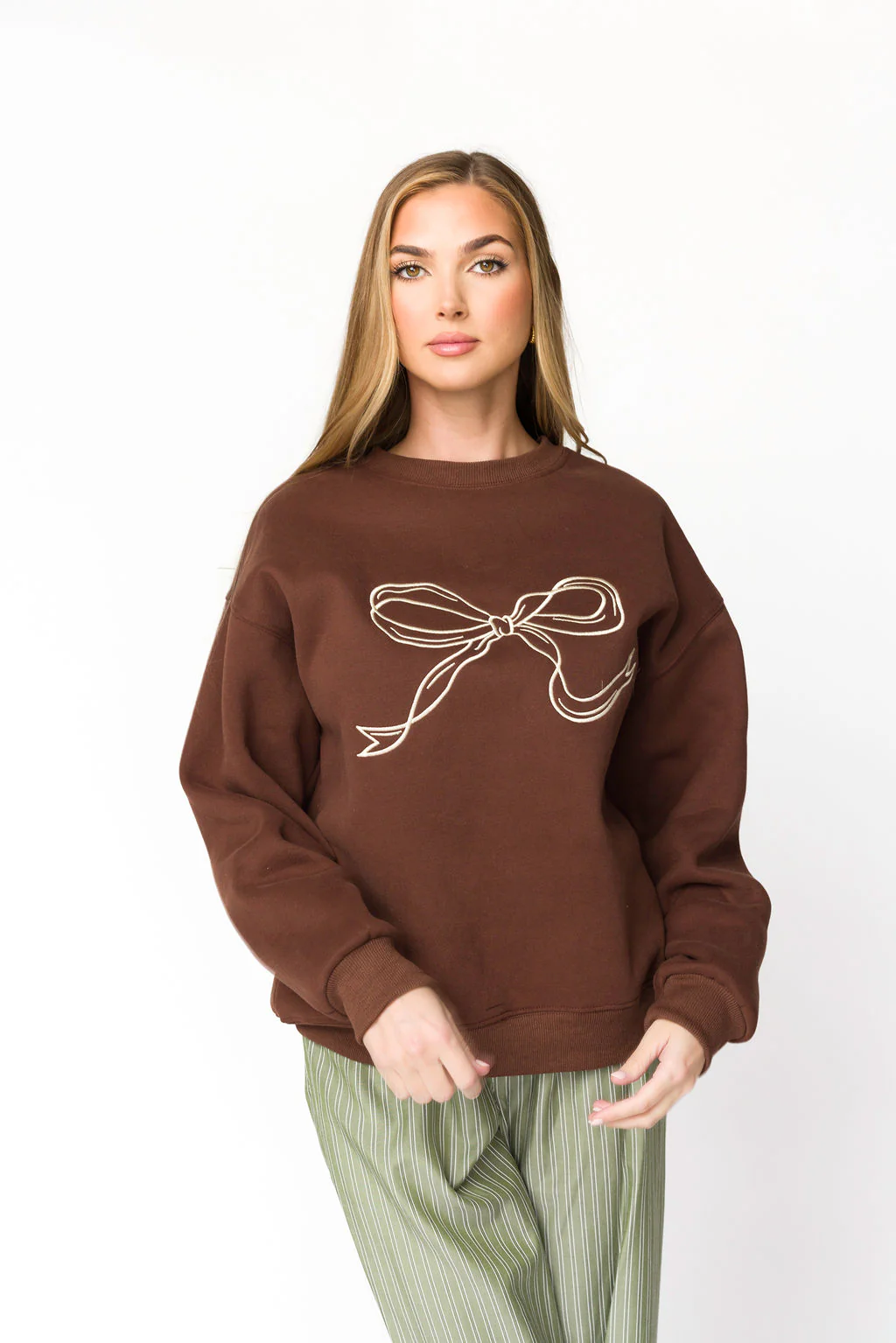 Claire Embroidered Bow Sweatshirt in Chocolate *Final-Sale* - Image 4