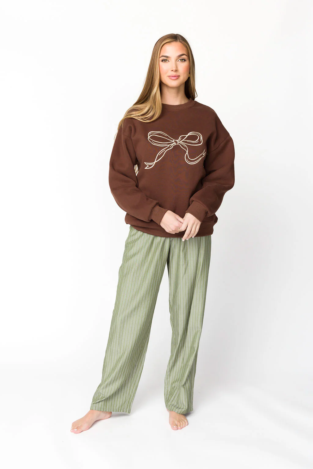 Claire Embroidered Bow Sweatshirt in Chocolate *Final-Sale* - Image 7