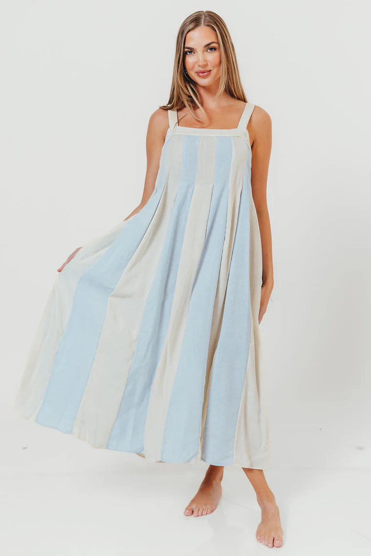 Roanne Midi Dress in Cream Blue
