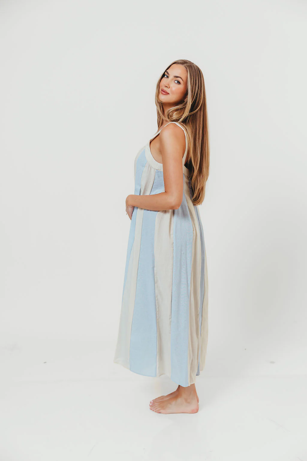 Roanne Midi Dress in Cream Blue - Image 3