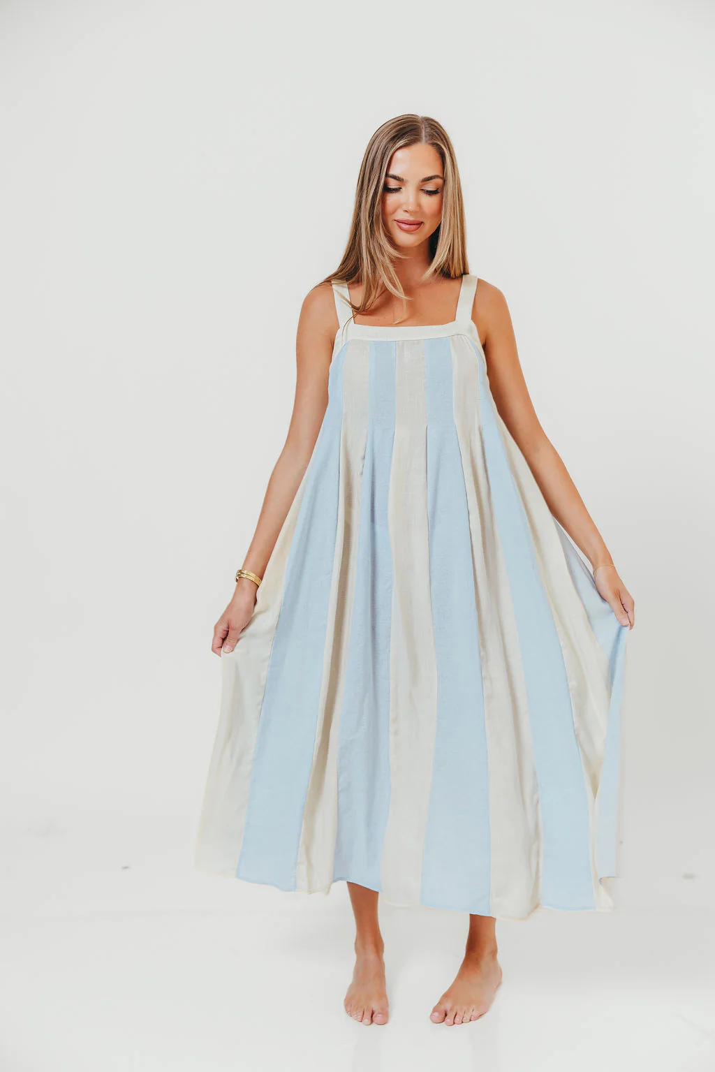 Roanne Midi Dress in Cream Blue - Image 5
