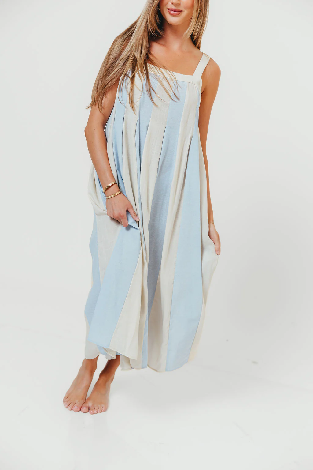 Roanne Midi Dress in Cream Blue - Image 7