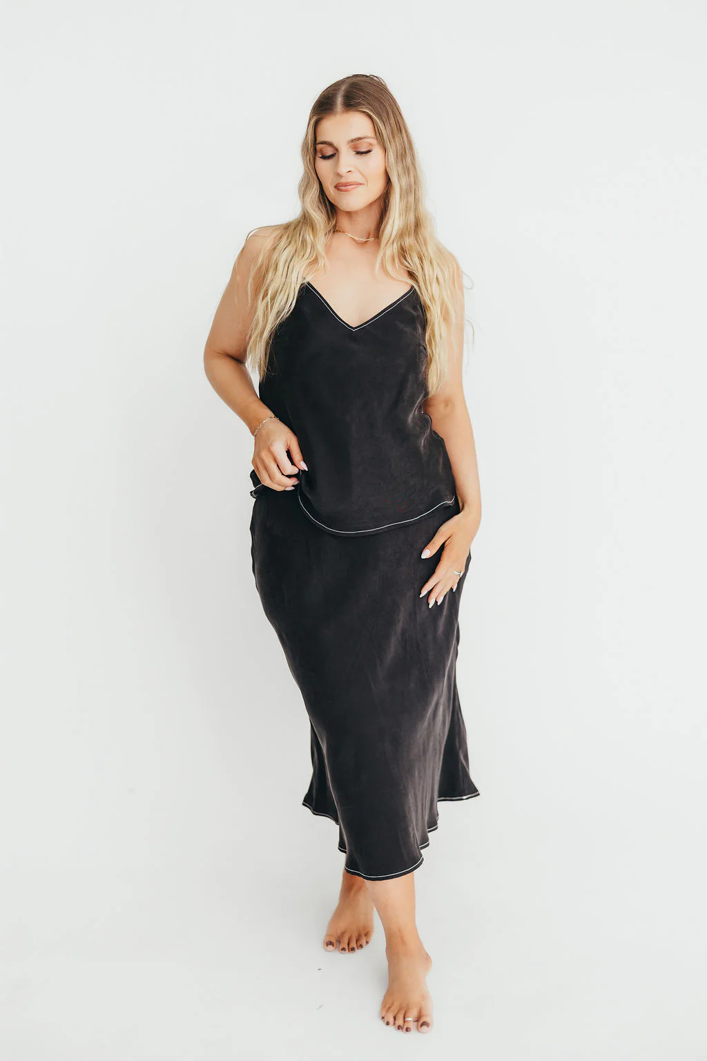 Romana Cami Top and Skirt Set in Black - Image 10