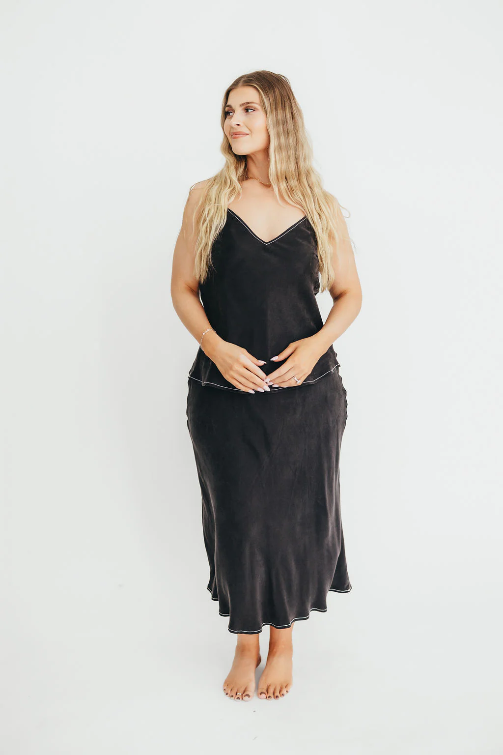 Romana Cami Top and Skirt Set in Black - Image 20