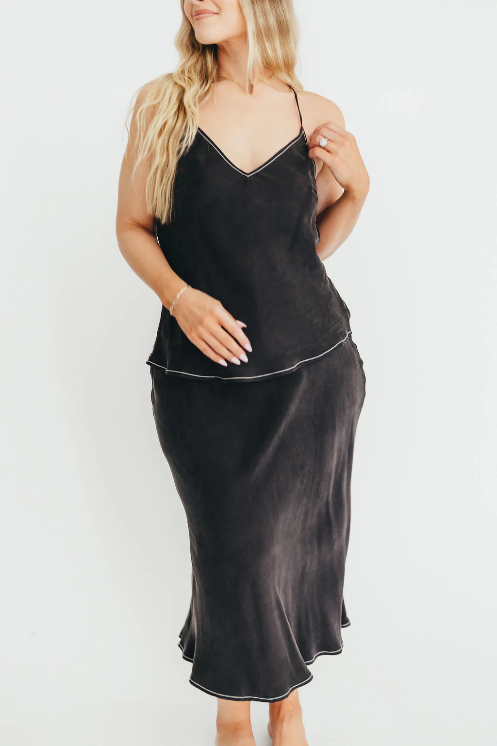 Romana Cami Top and Skirt Set in Black - Image 21