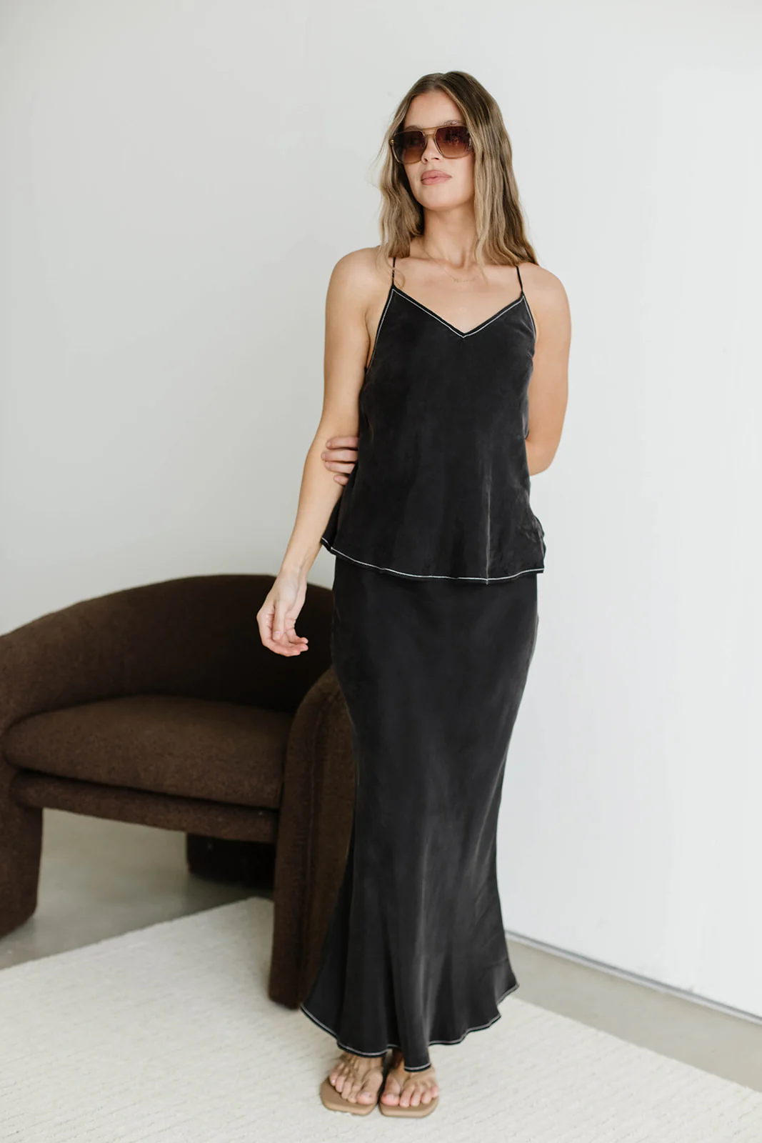 Romana Cami Top and Skirt Set in Black - Image 26
