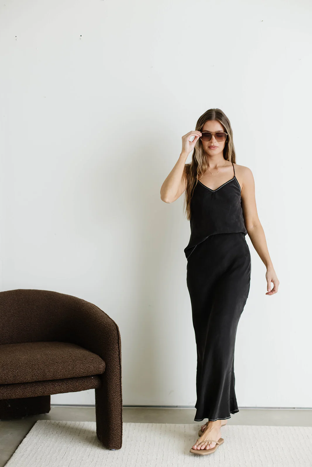 Romana Cami Top and Skirt Set in Black - Image 3
