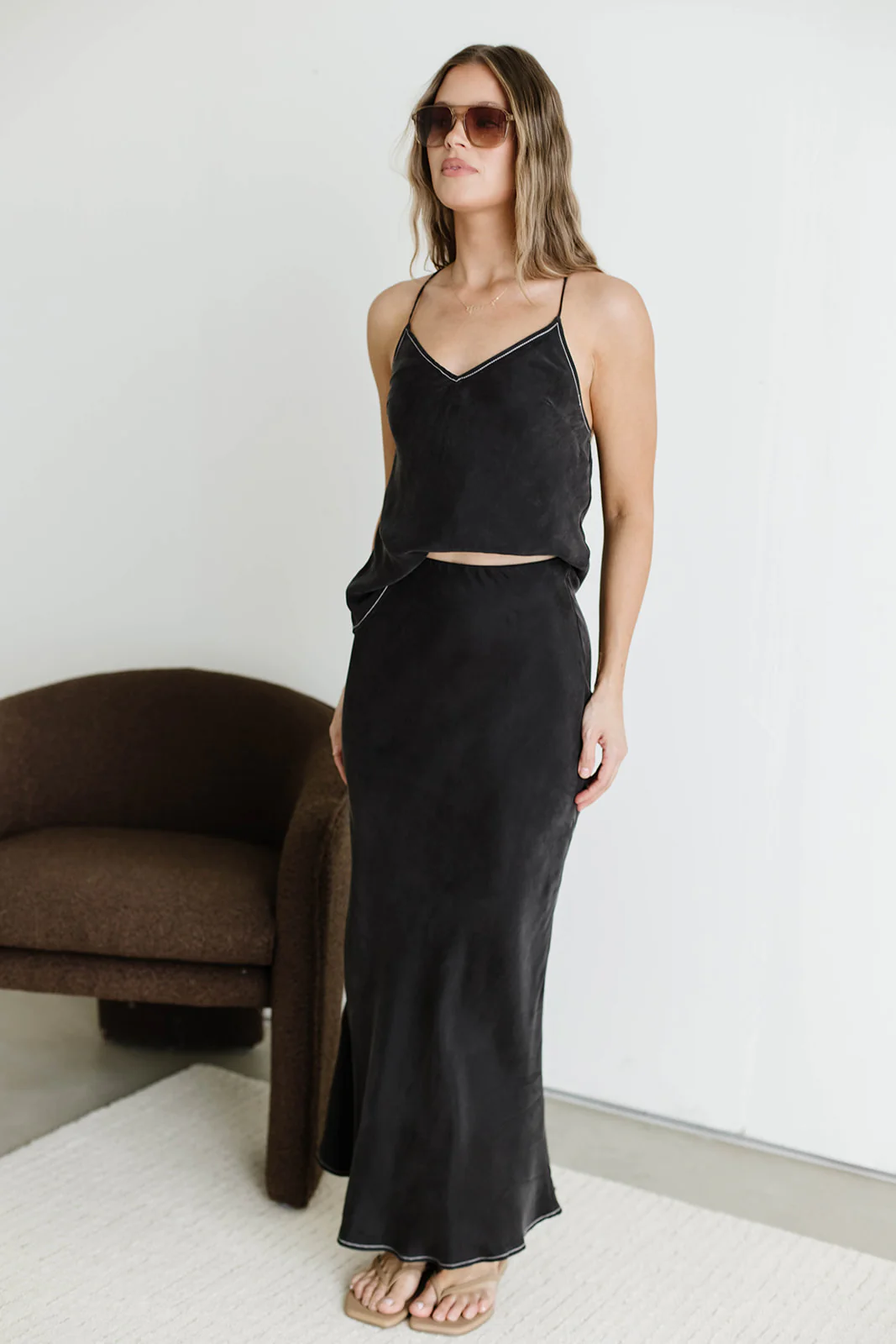 Romana Cami Top and Skirt Set in Black - Image 4