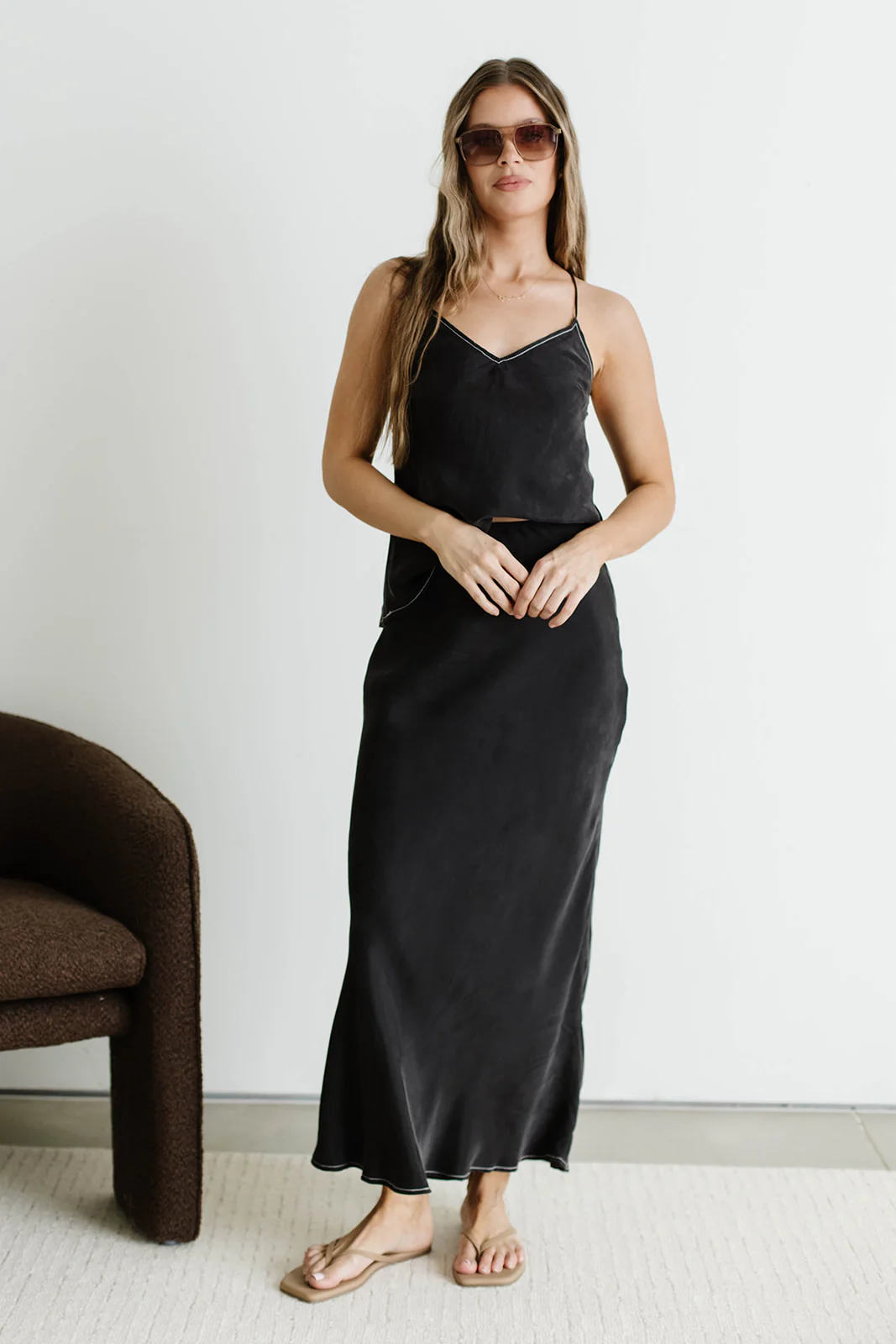 Romana Cami Top and Skirt Set in Black - Image 5