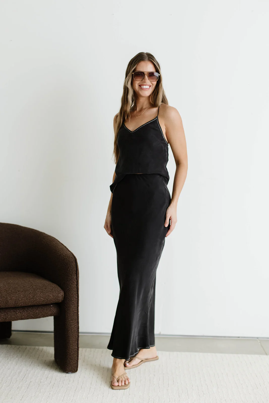 Romana Cami Top and Skirt Set in Black - Image 6