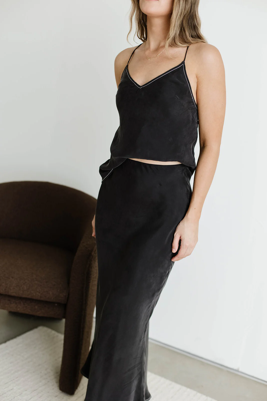 Romana Cami Top and Skirt Set in Black - Image 7