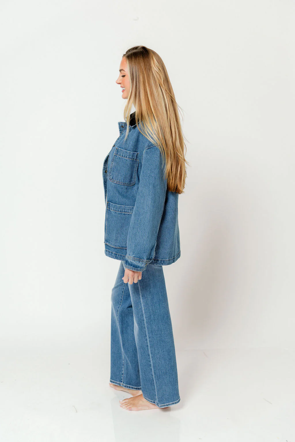 Max Corduroy Collar Denim Utility Jacket in Denim - Image 6