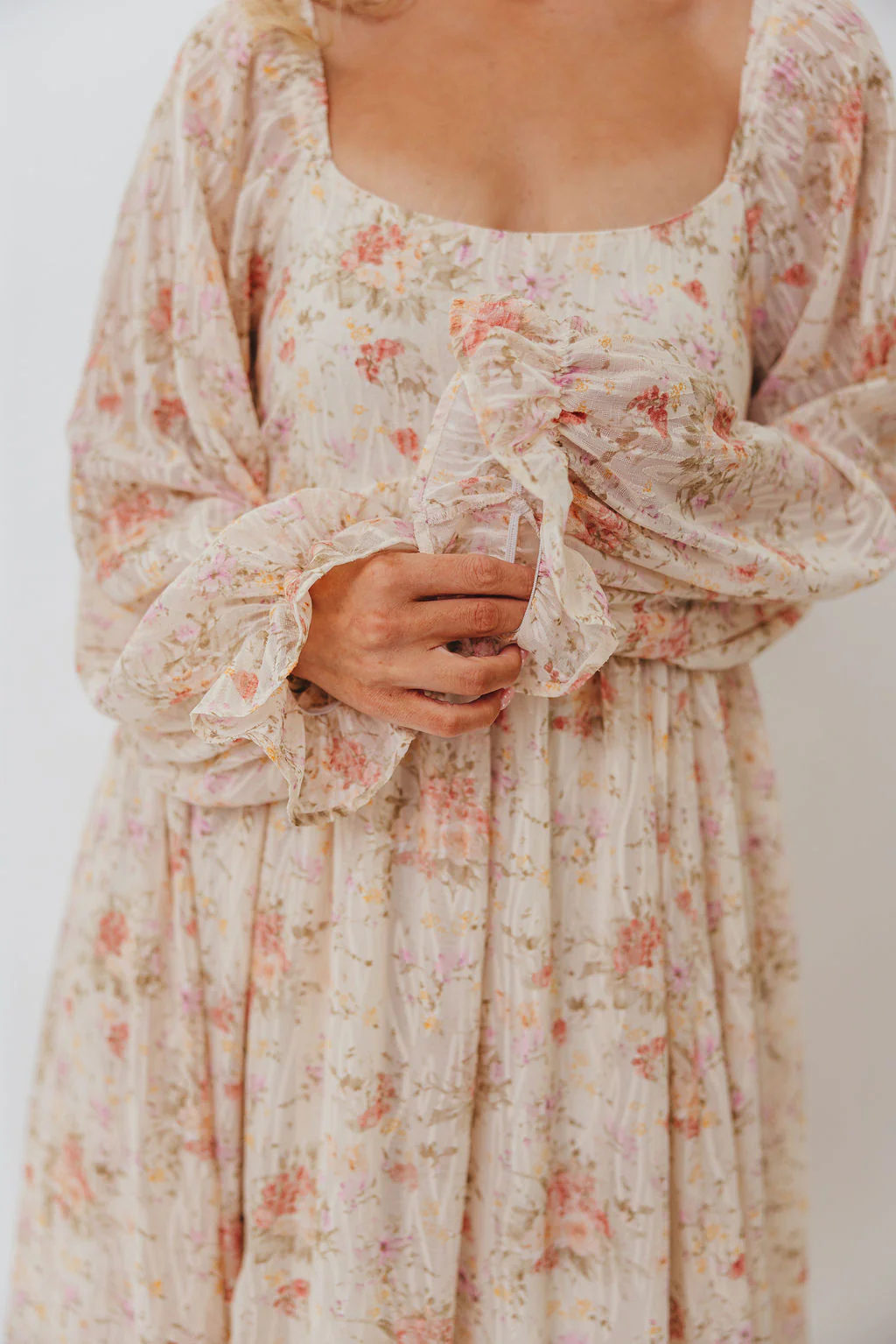 Rosey Woven Floral Print Empire Maxi Dress in Cream Multi - Bump Friendly - Image 11