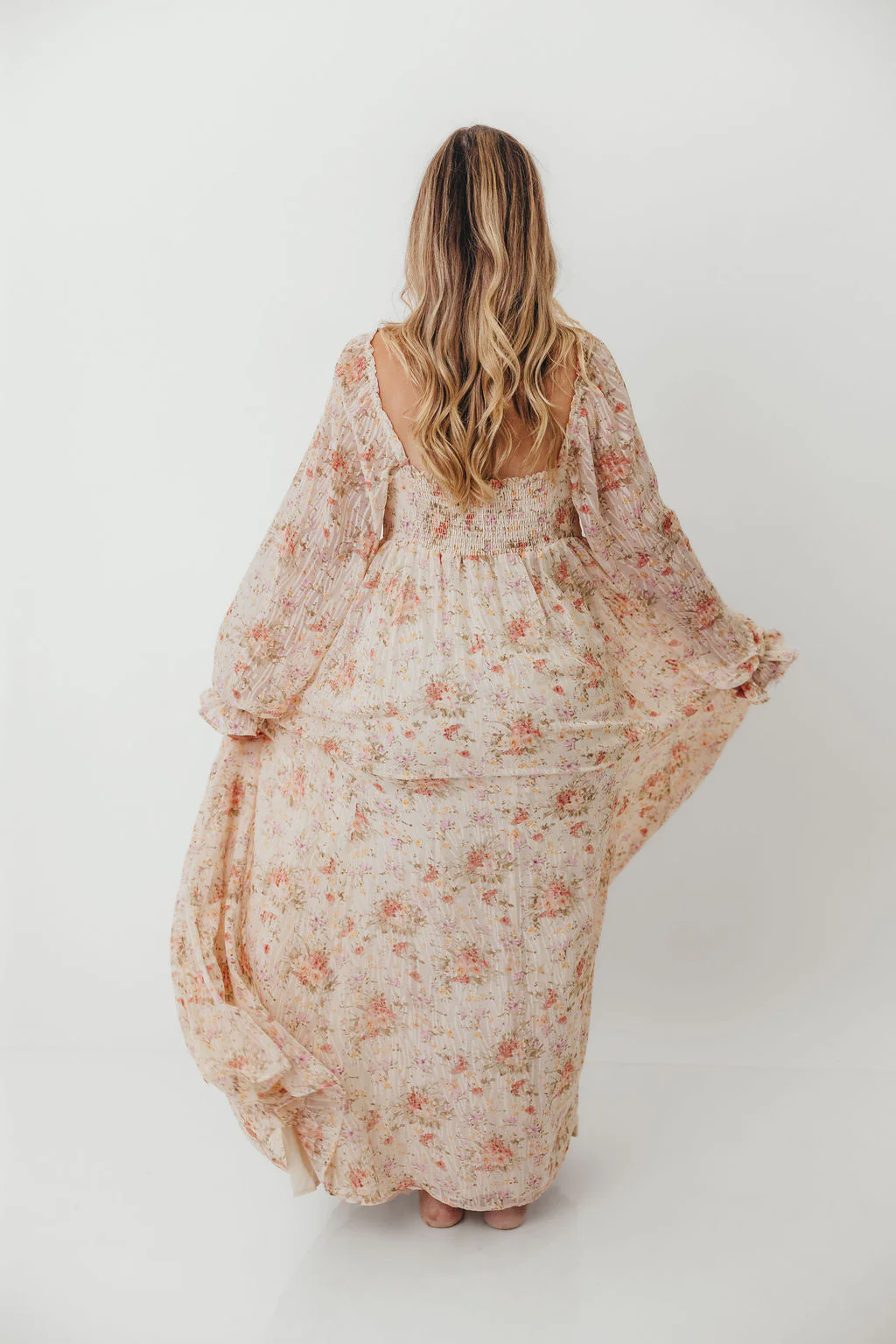 Rosey Woven Floral Print Empire Maxi Dress in Cream Multi - Bump Friendly - Image 12