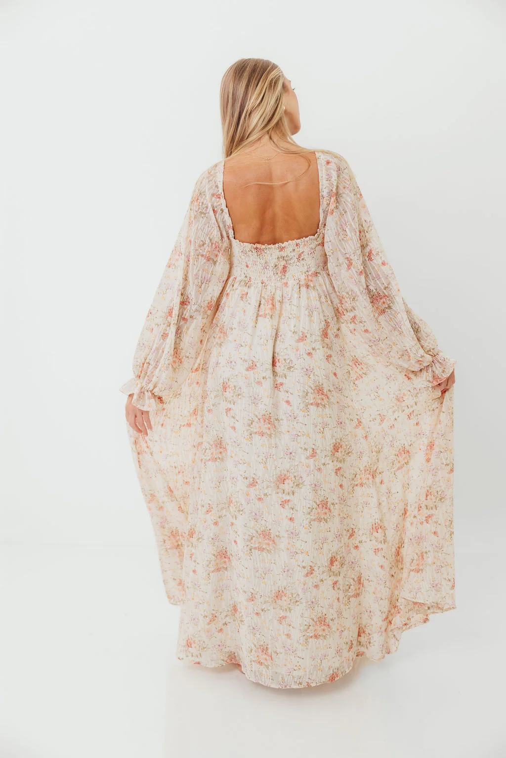 Rosey Woven Floral Print Empire Maxi Dress in Cream Multi - Bump Friendly - Image 14
