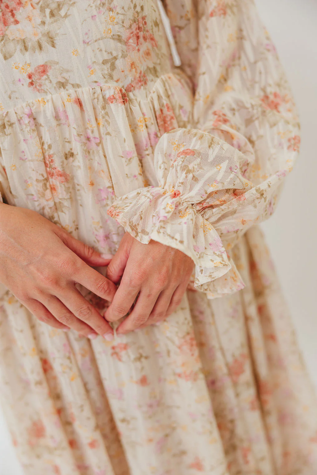 Rosey Woven Floral Print Empire Maxi Dress in Cream Multi - Bump Friendly - Image 17