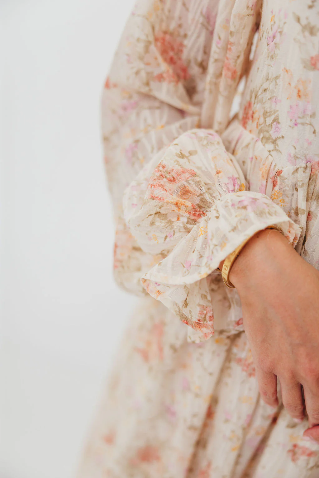 Rosey Woven Floral Print Empire Maxi Dress in Cream Multi - Bump Friendly - Image 18