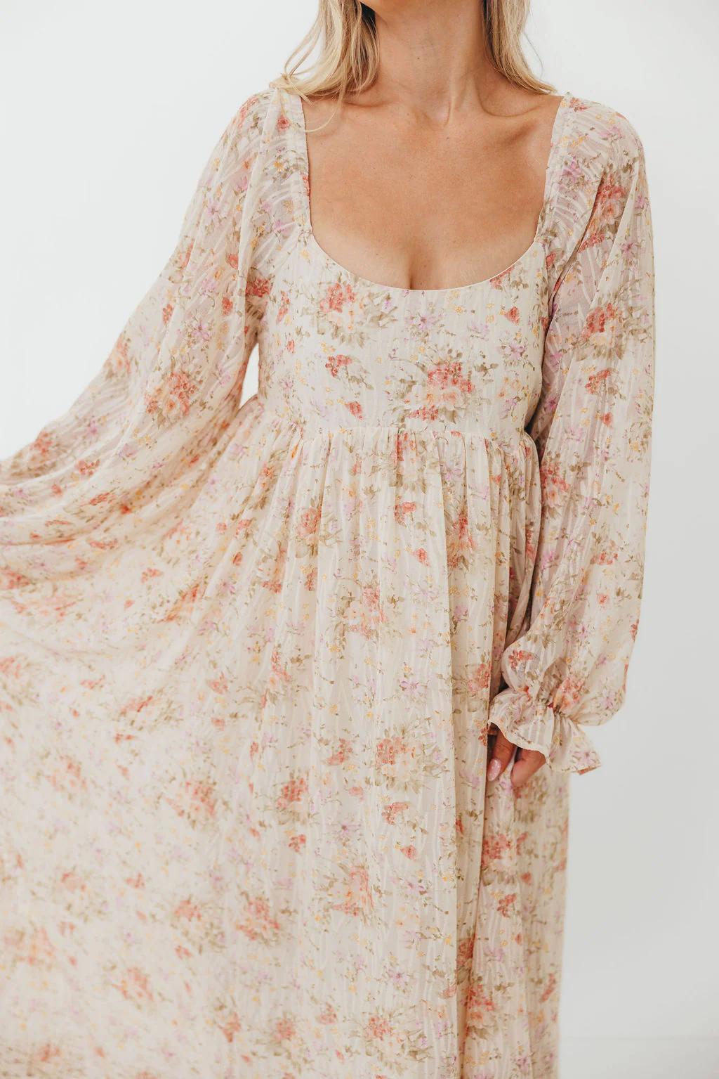 Rosey Woven Floral Print Empire Maxi Dress in Cream Multi - Bump Friendly - Image 21