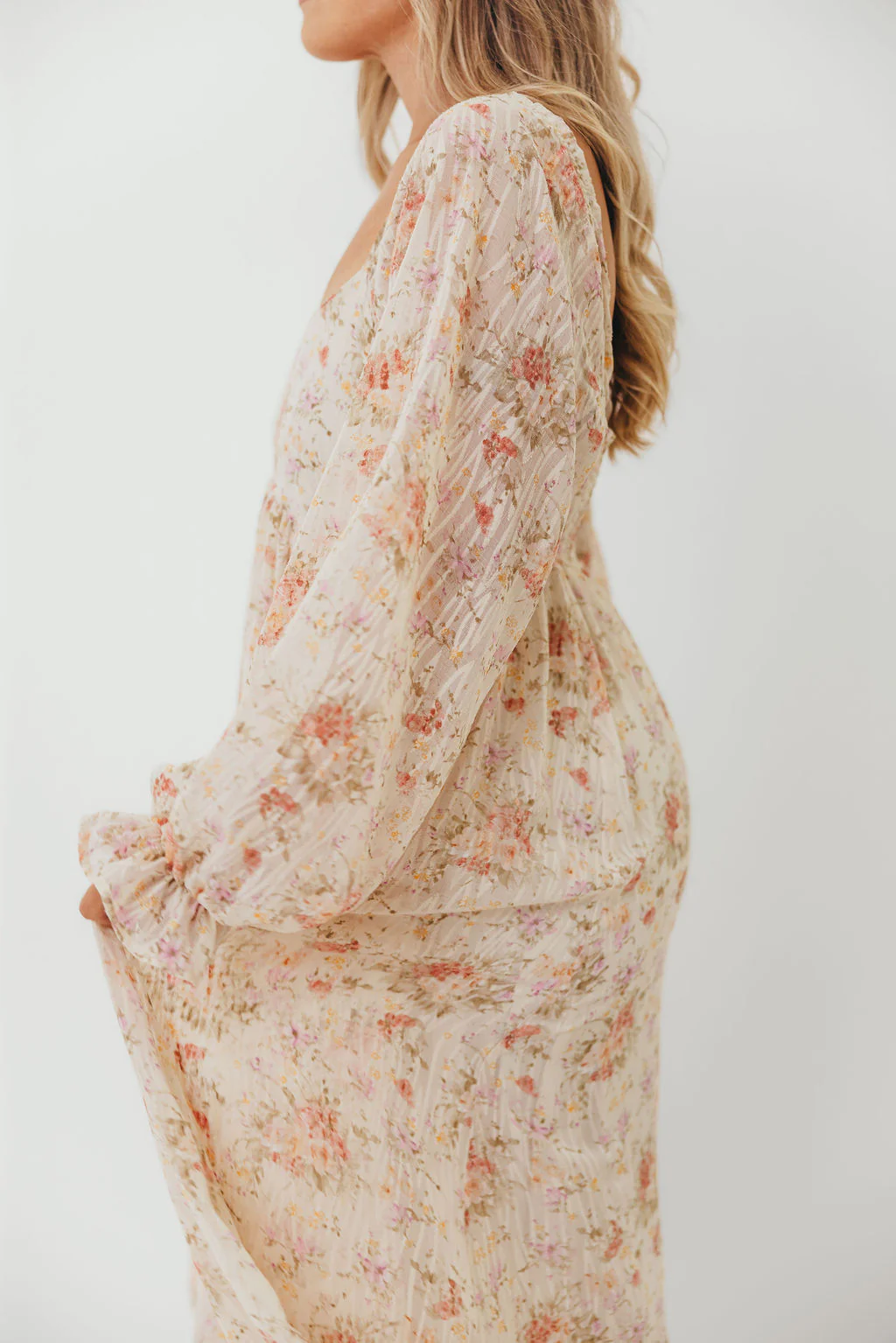 Rosey Woven Floral Print Empire Maxi Dress in Cream Multi - Bump Friendly - Image 24