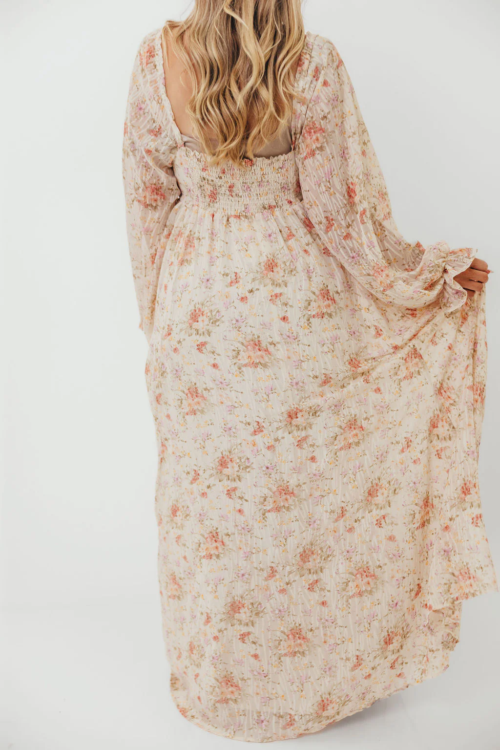 Rosey Woven Floral Print Empire Maxi Dress in Cream Multi - Bump Friendly - Image 26