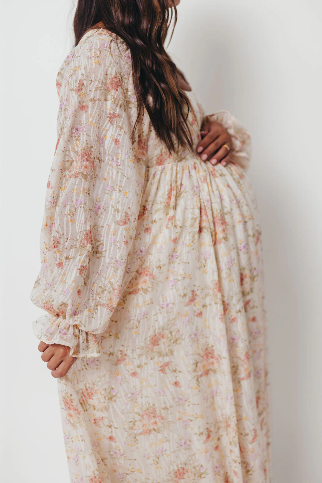 Rosey Woven Floral Print Empire Maxi Dress in Cream Multi - Bump Friendly - Image 28