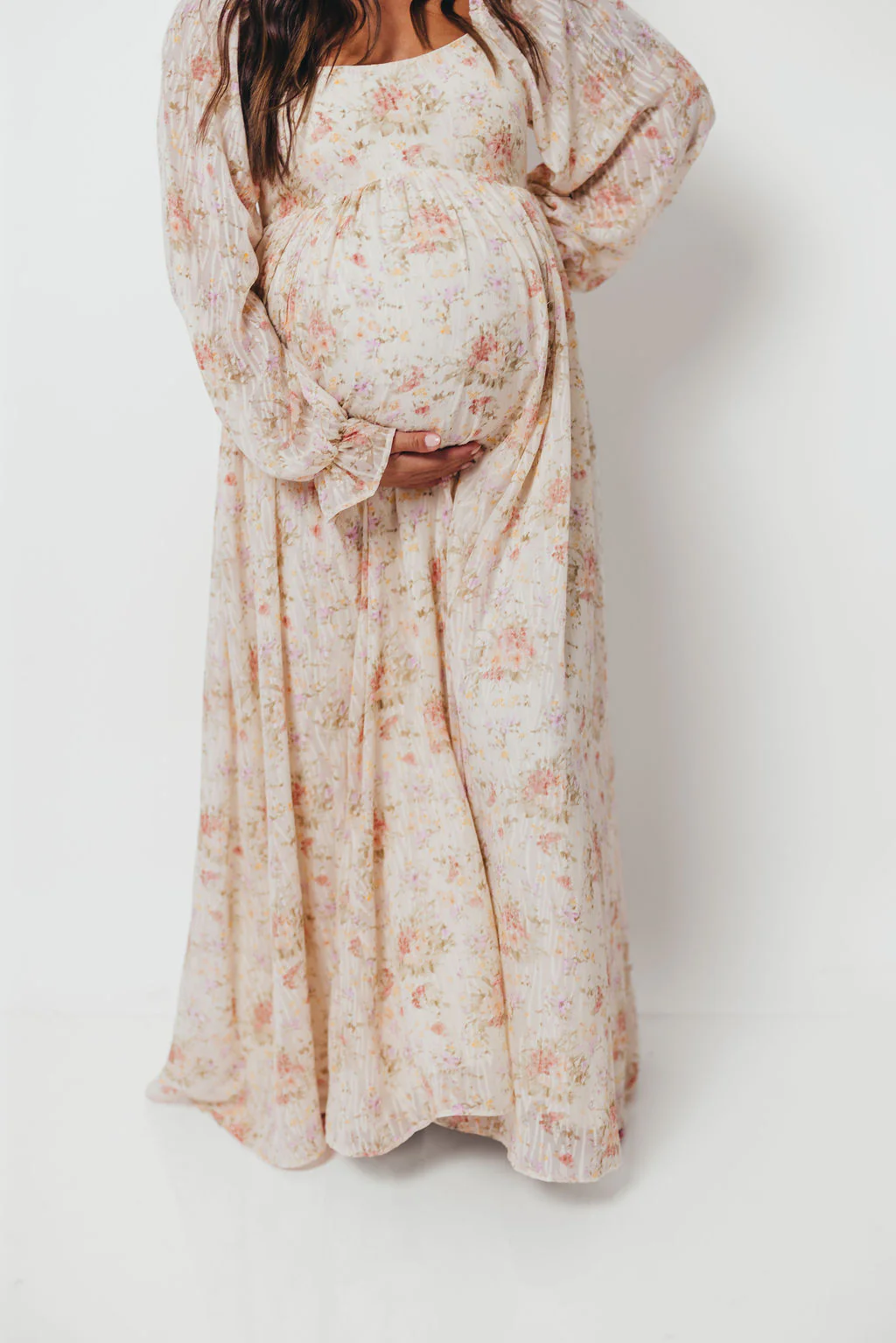 Rosey Woven Floral Print Empire Maxi Dress in Cream Multi - Bump Friendly - Image 31