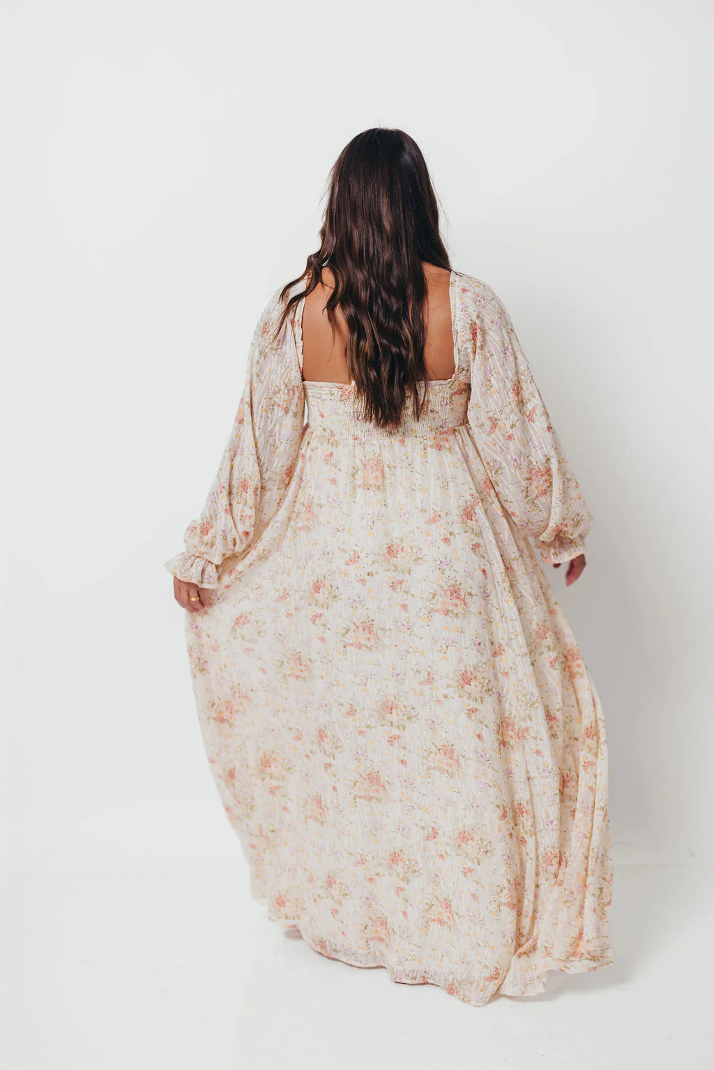 Rosey Woven Floral Print Empire Maxi Dress in Cream Multi - Bump Friendly - Image 32