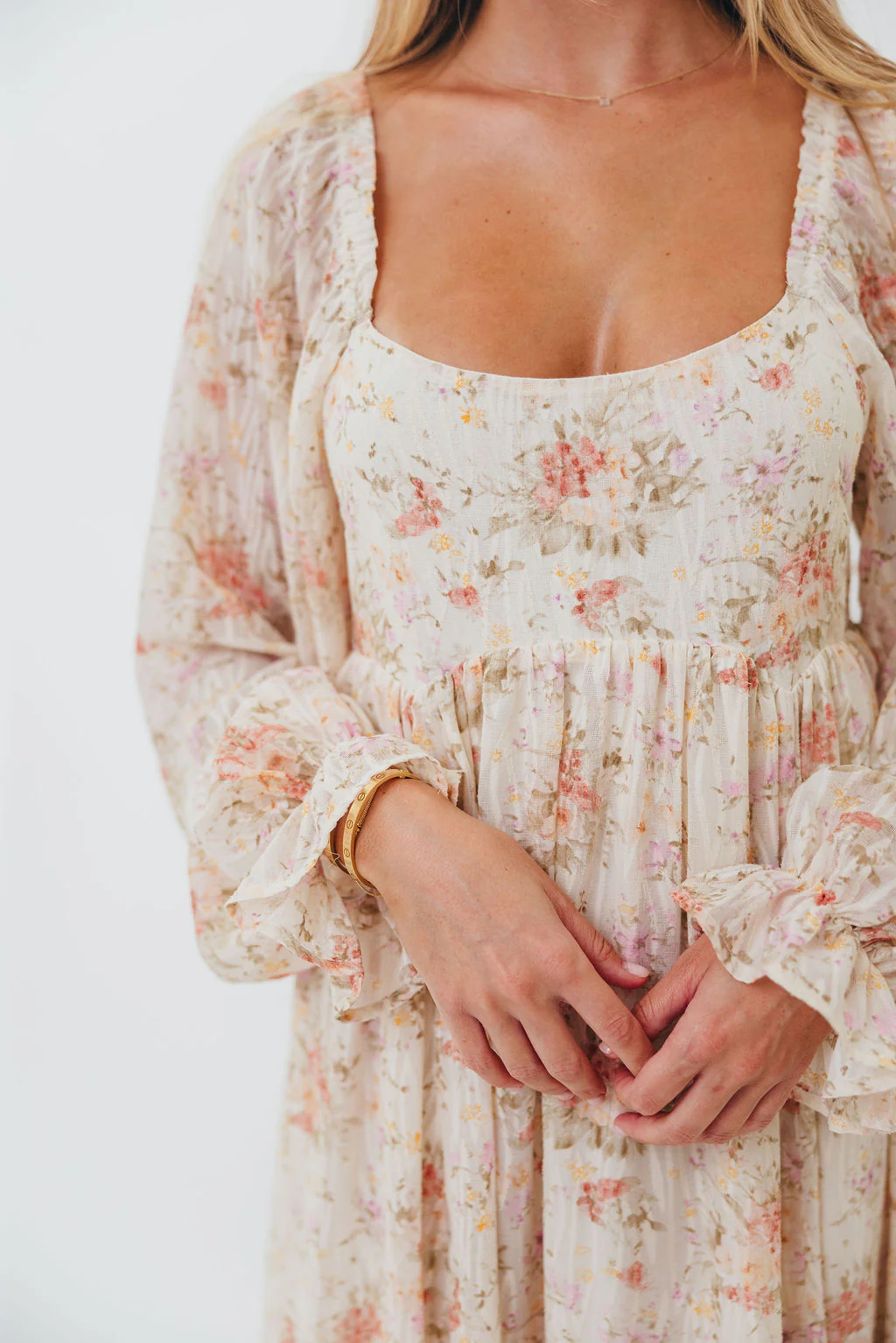 Rosey Woven Floral Print Empire Maxi Dress in Cream Multi - Bump Friendly - Image 6