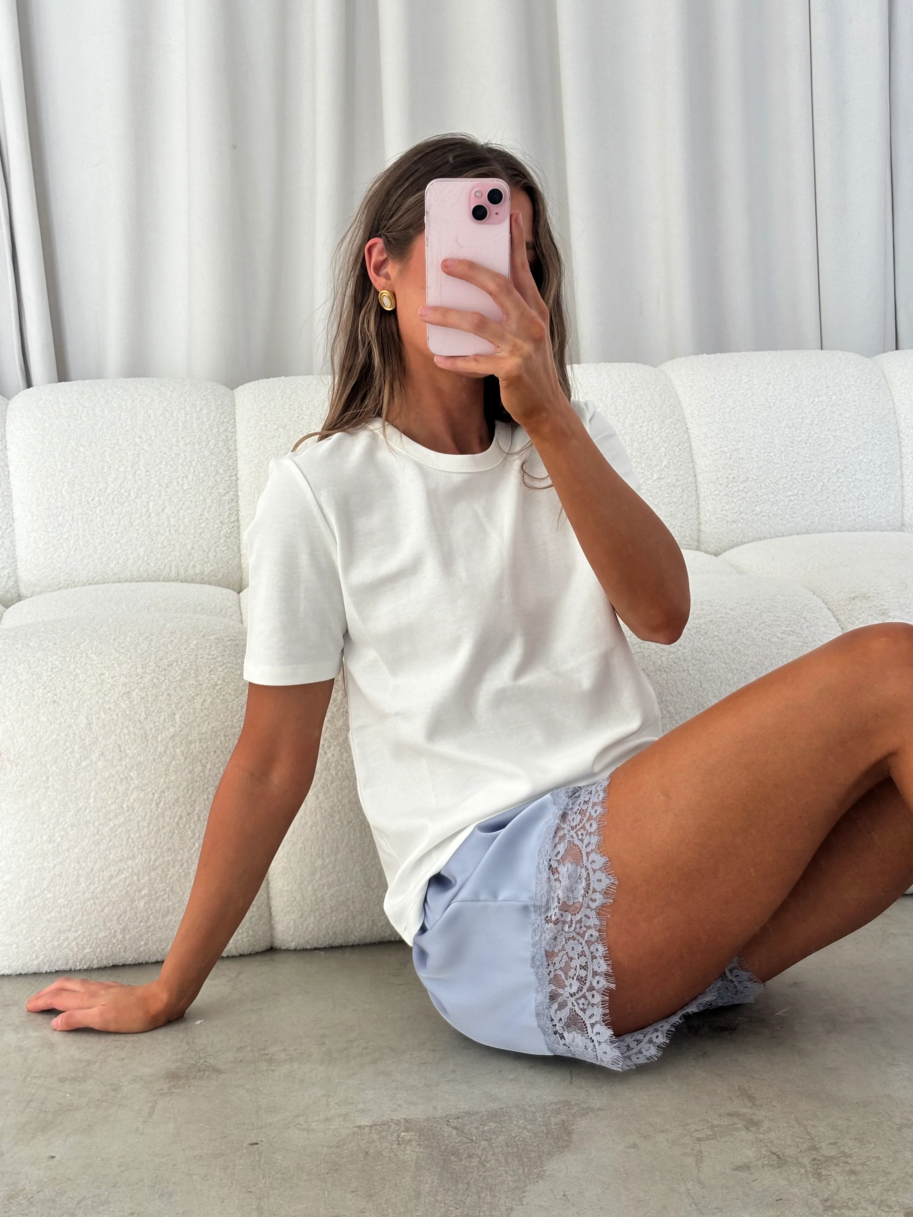 Melany Lace Trim Shorts in Baby Blue - Image 3