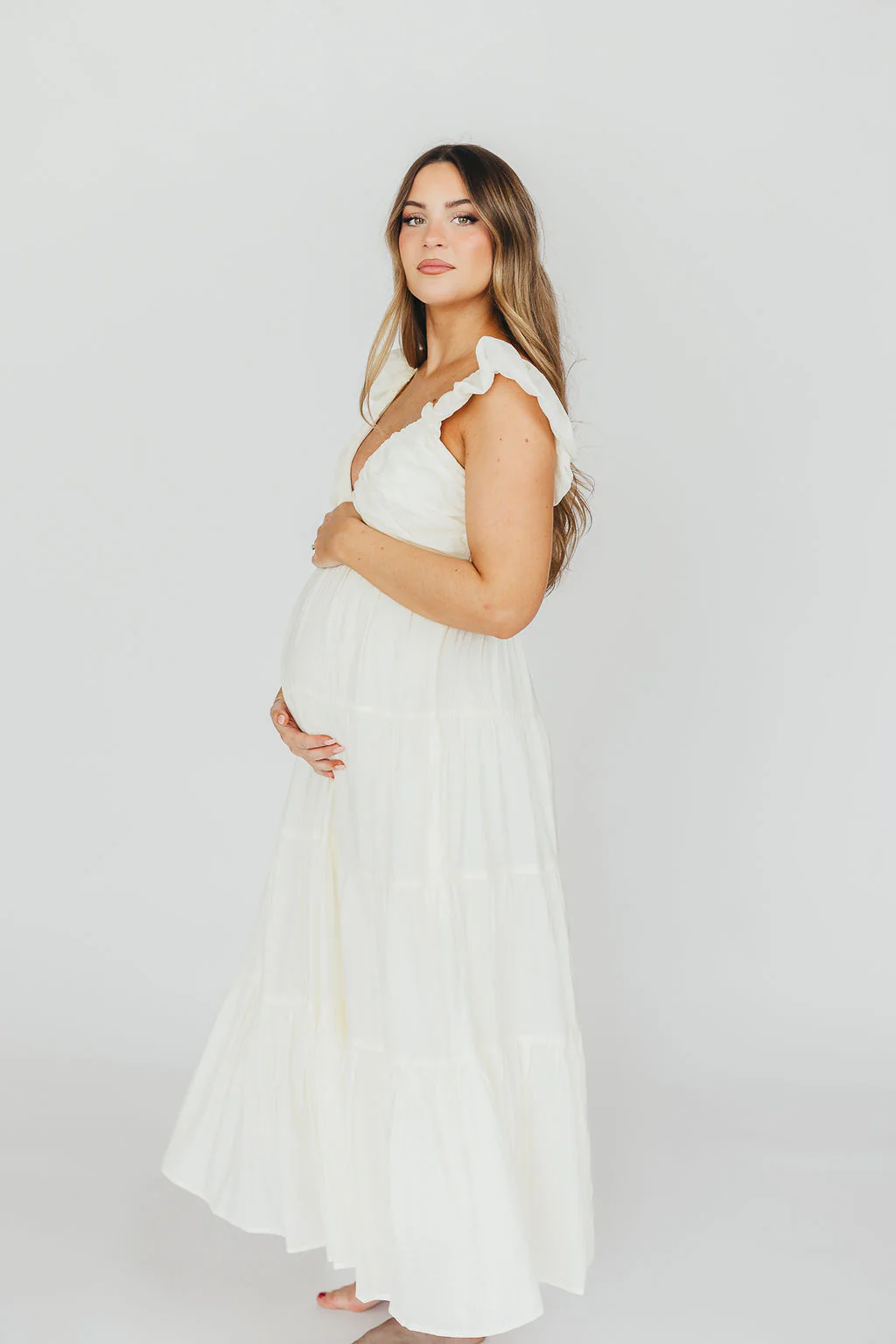 Katy Pleated Bodice Maxi Dress in Cream - Bump Friendly - Image 11