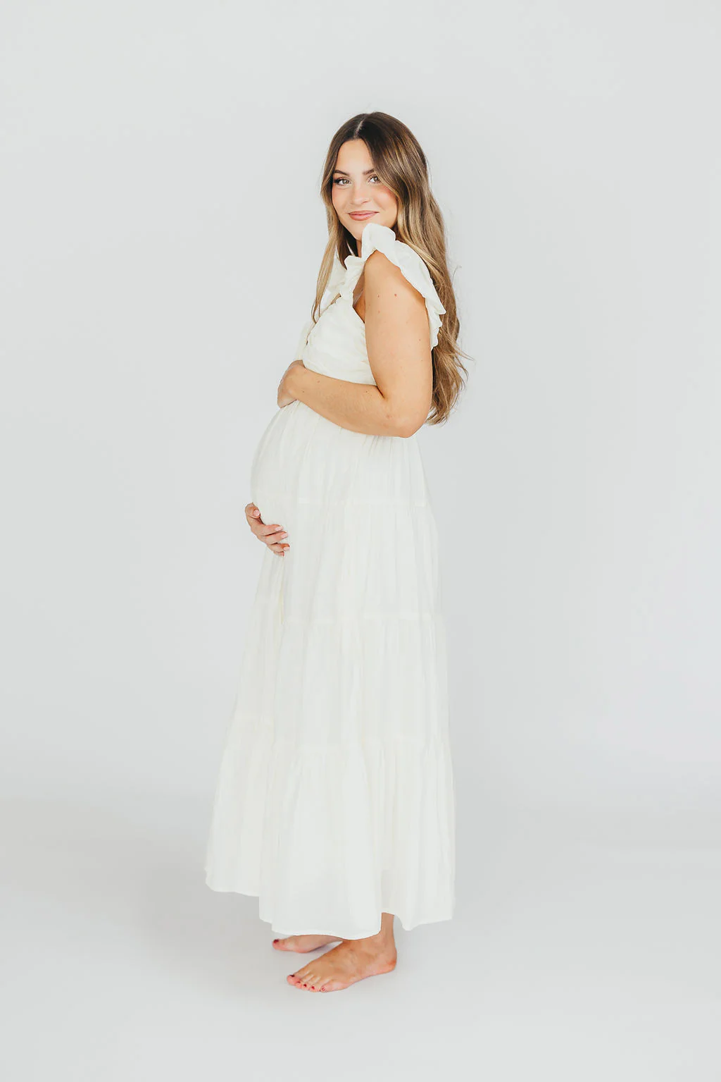 Katy Pleated Bodice Maxi Dress in Cream - Bump Friendly - Image 13