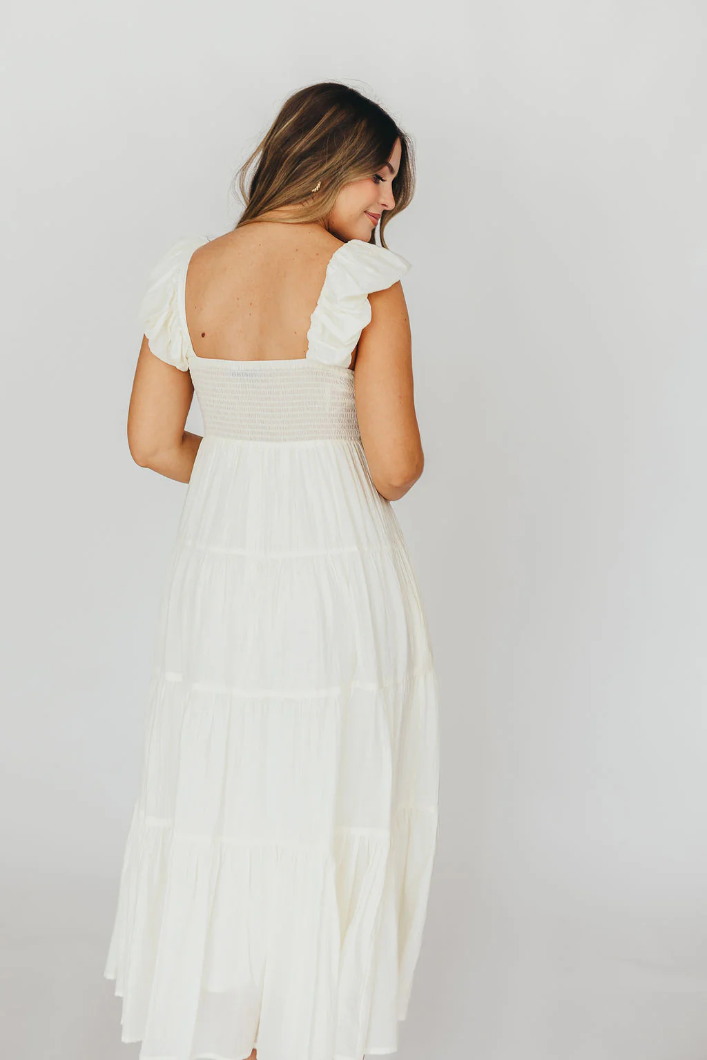 Katy Pleated Bodice Maxi Dress in Cream - Bump Friendly - Image 15